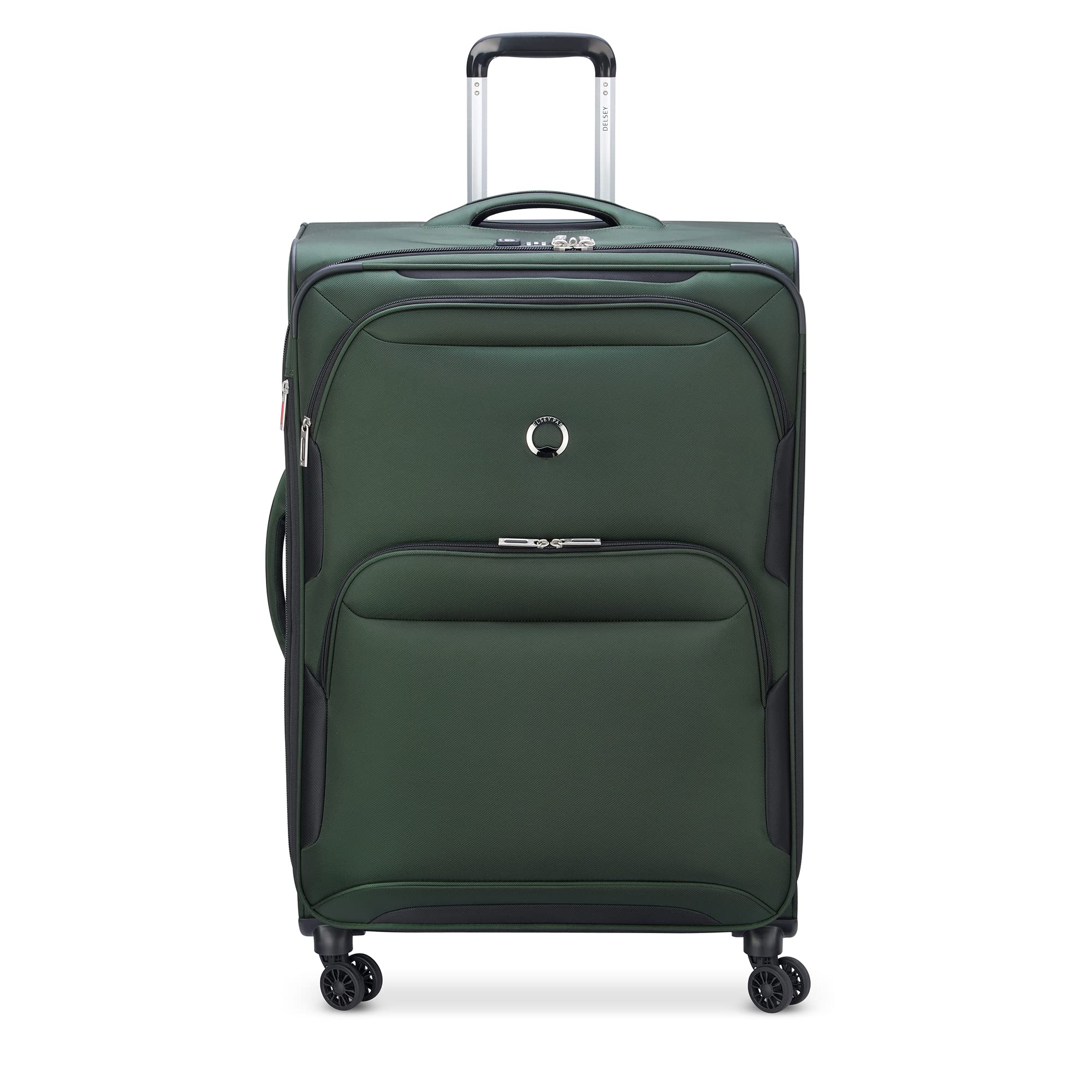 DELSEY Paris Sky Max 2.0 Softside Expandable Luggage with Spinner Wheels, Green, Checked-Large, 28 Inch
