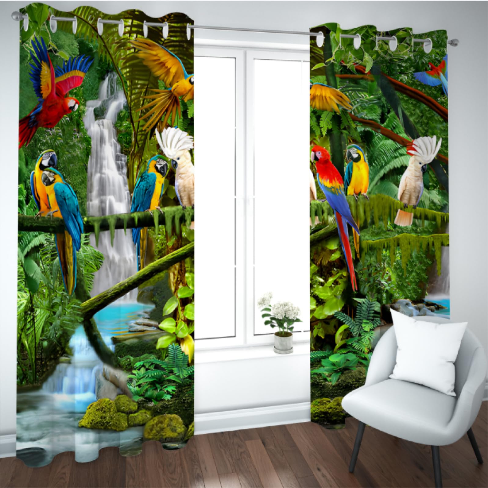 Rideau Occultant Thermiques, Oiseau Plante Tropicale 2X L168x H229 cm Imprime 3D Polyester Rideau De Fenêtre Isolant Thermique pour Chambre d'enfant Cuisine Salon Décoration
