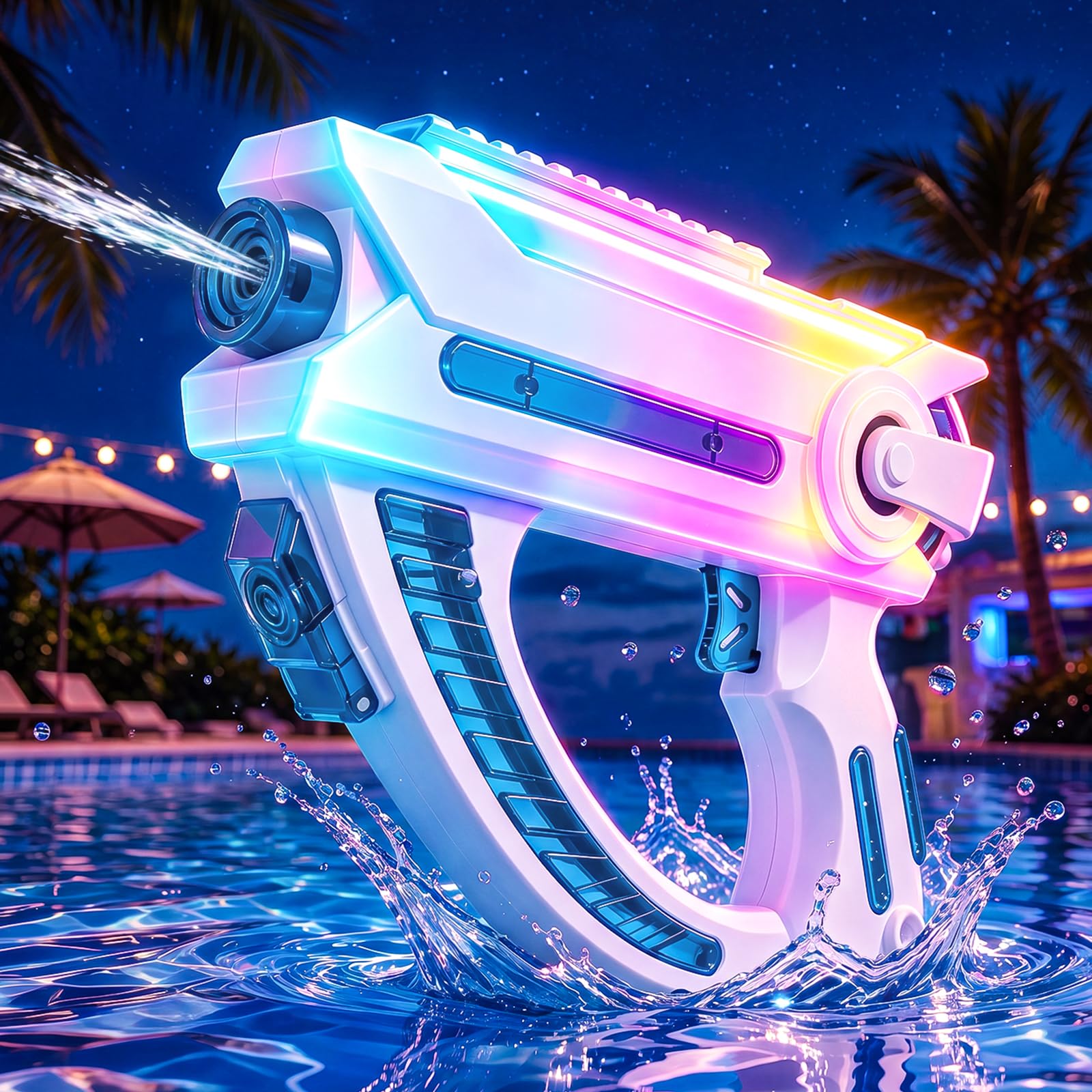 Upgraded Automatic Electric Water Gun, Sync LED Light & Simulated Sound Effect, Reinforced Durable ABS Water Pistol, Large Capacity Water Squirt Guns Toy Gift Summer Pool for Kids Adults (Blue)