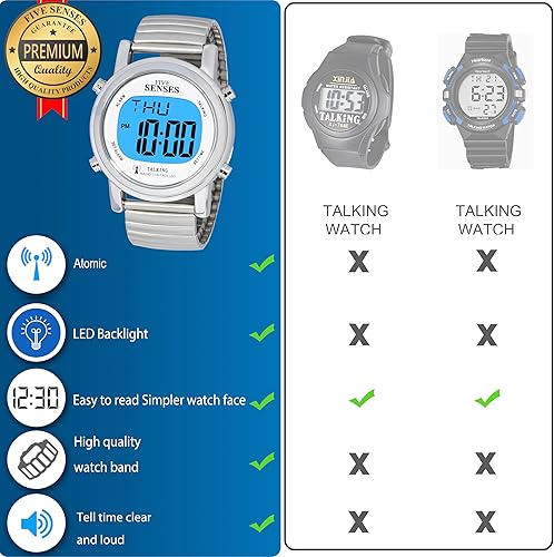 Miniatura 3 de Reloj parlante de cinco sentidos atómico! - Set Itself Senses - Reloj parlante de metal fácil de leer, Plateado, Casual