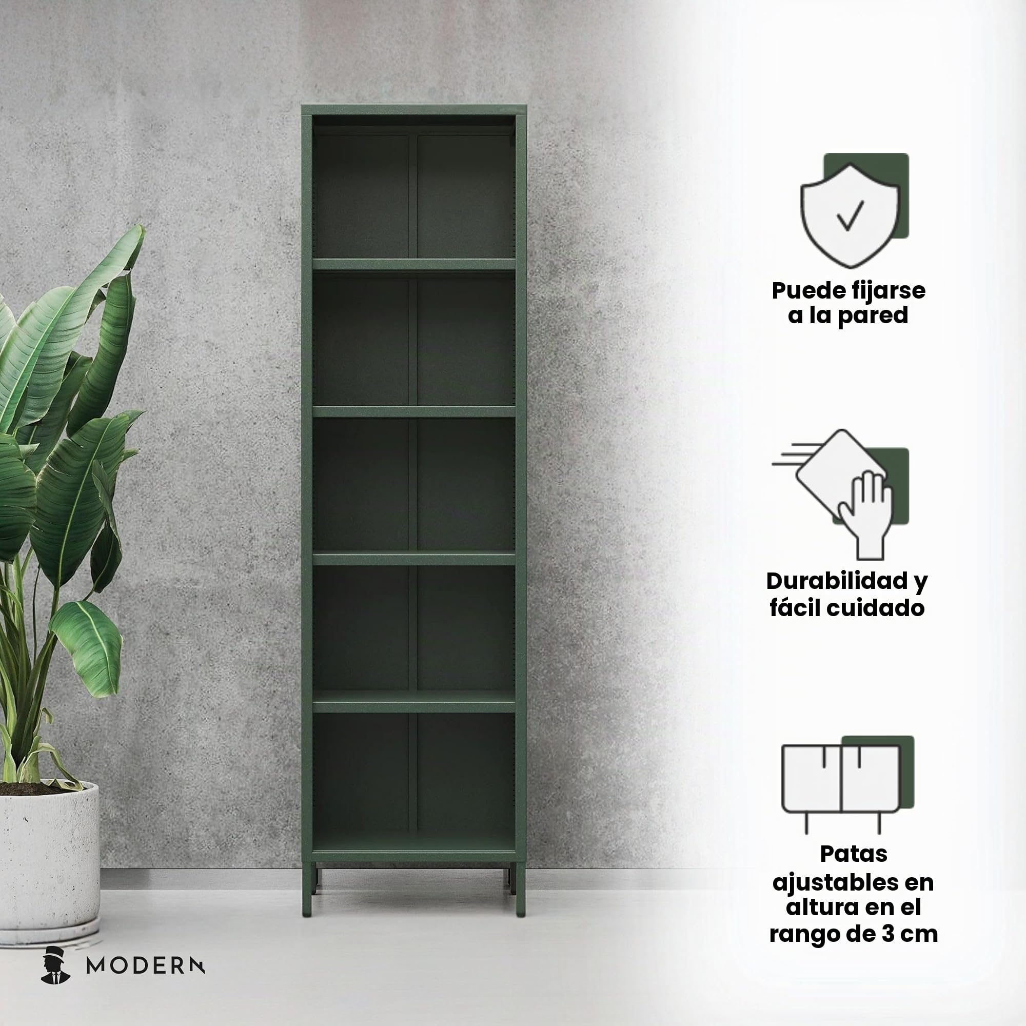 Jan Nowak Estanteria Salon - Mario | 4 Estanterias Regulables (4 x 30 kg), Superficie Brillante | 50 x 180 x 35 cm | Librero Estanteria Habitacion, Librería Vertical