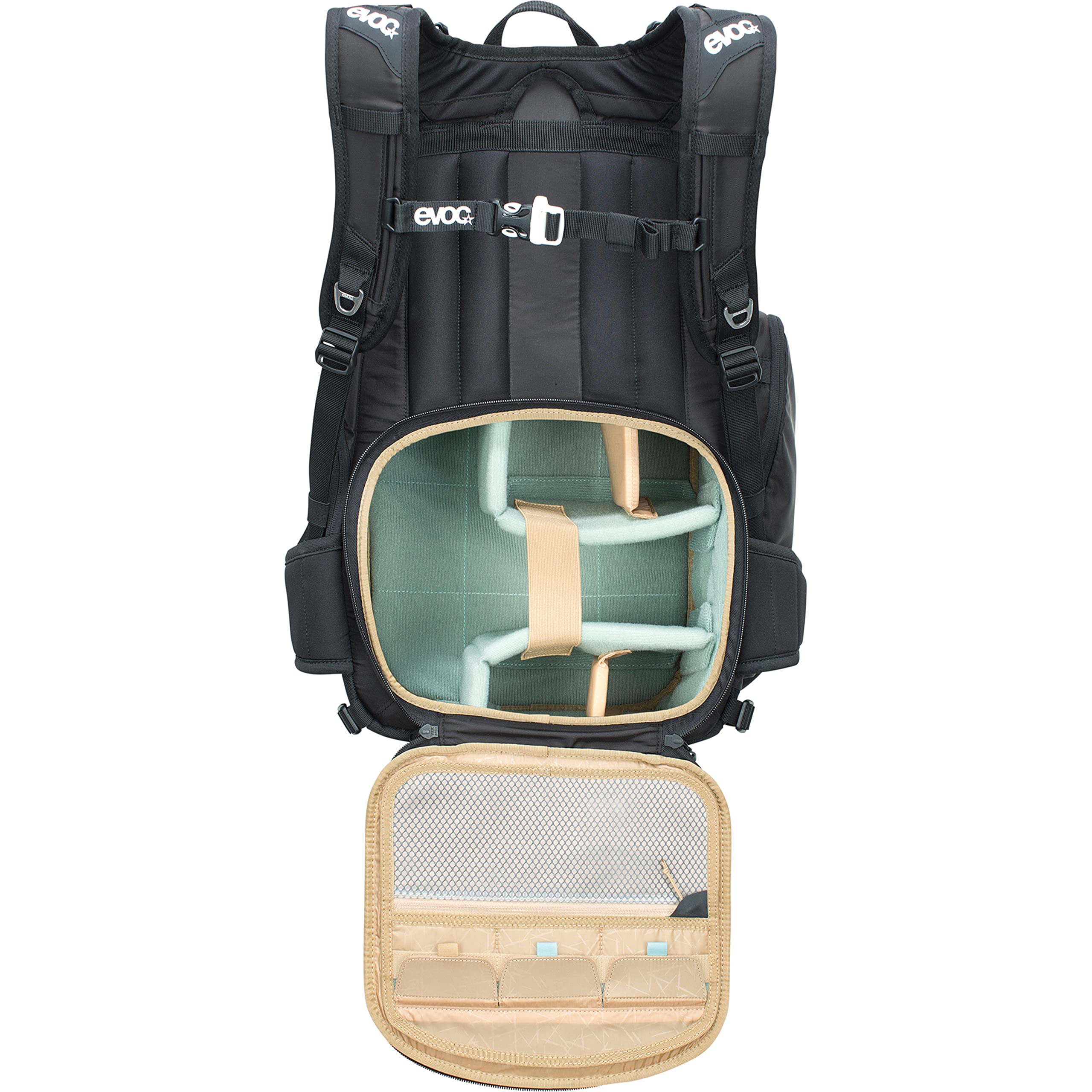 EVOC CP 18l Outdoor Camera Backpack per attrezzatura fotografica professionale (sistema di trasporto ergonomico, sistema di cinghie per piccozze, sci, snowboard o treppiede), Nero