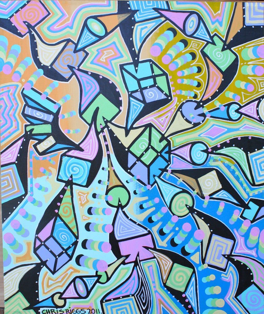 CHRIS RIGGS Original abstract fine art painting 48 x 40 pop street art spray paint NYC acrylic contemporary