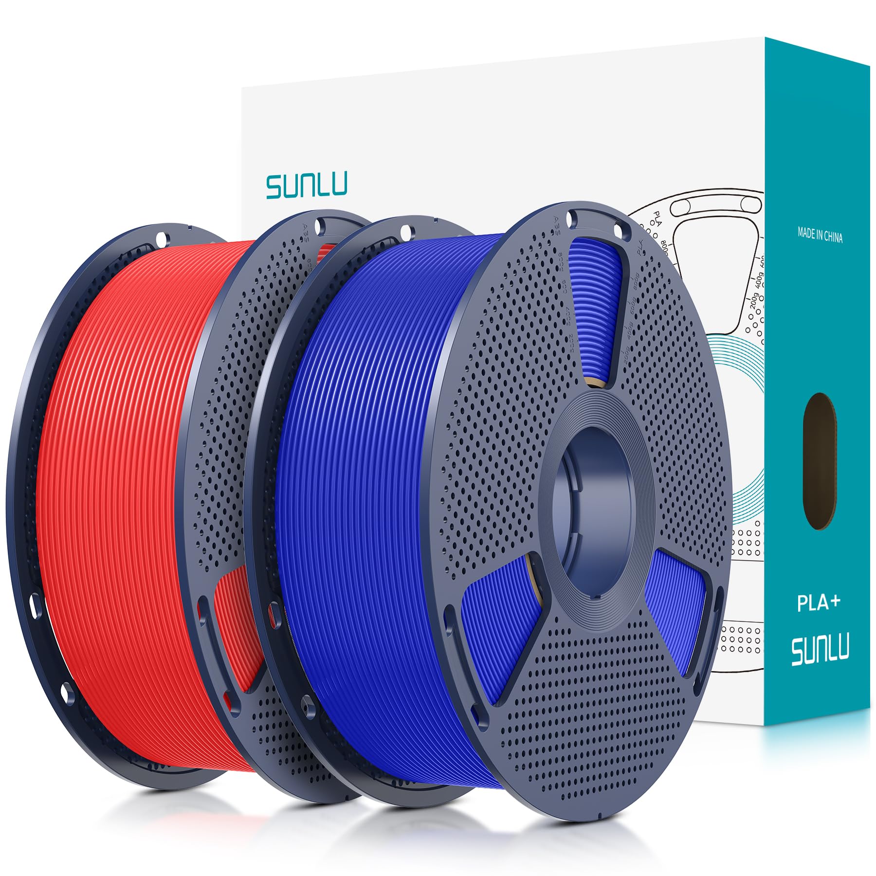 SUNLU PLA Plus 3D Printer Filament 1.75mm 2KG, Red+Klein Blue | Neatly Wound, Upgrade PLA Filament, Dimensional Accuracy +/- 0.02 mm, Fit Most FDM 3D Printers