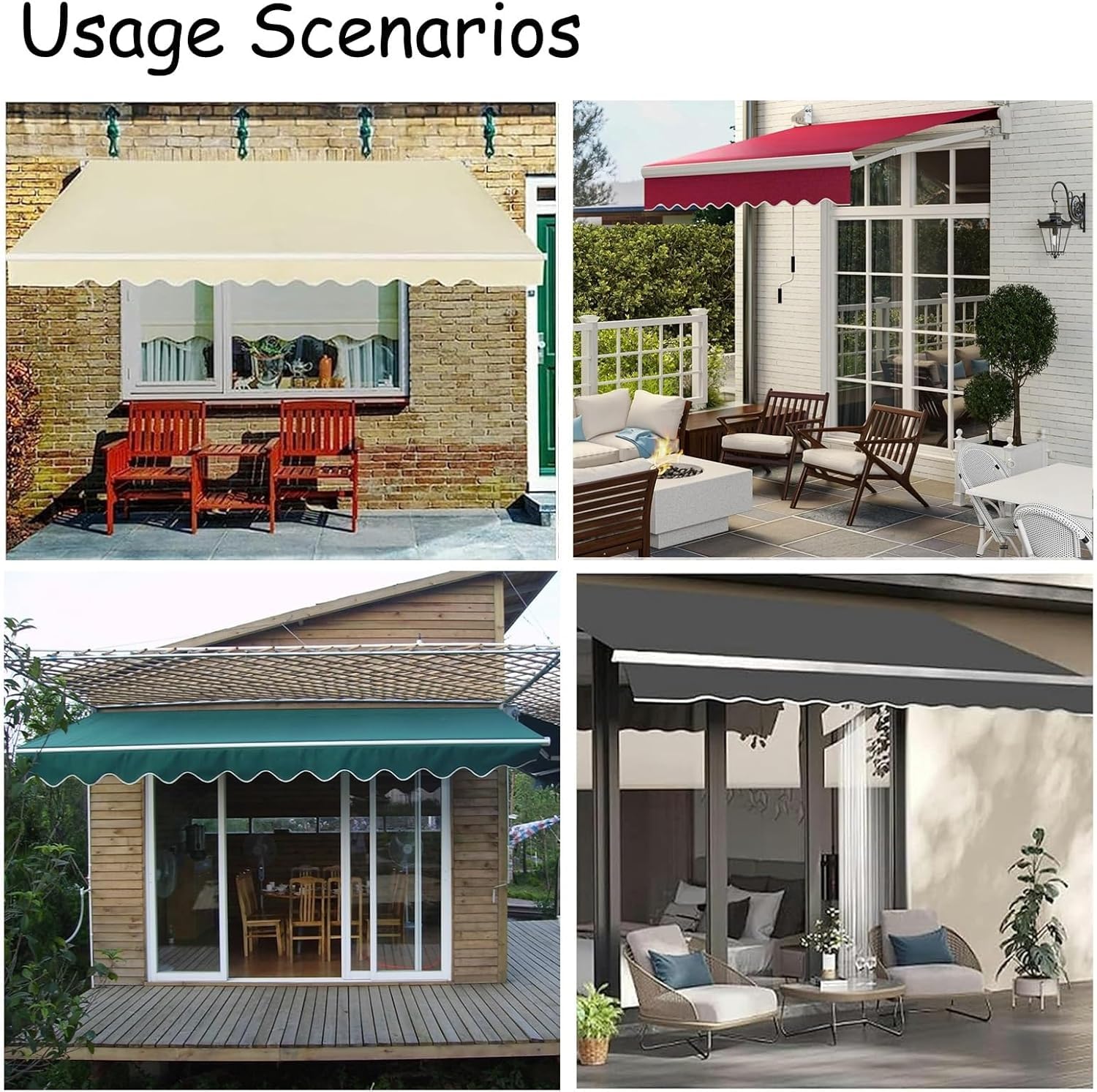 Telo di copertura retrattile per patio, balcone, 4,9 x 3 m, verde, resistente ai raggi UV e all'acqua, tessuto di ricambio per tenda da 5 x 3 m, soluzione ombreggiante esterna