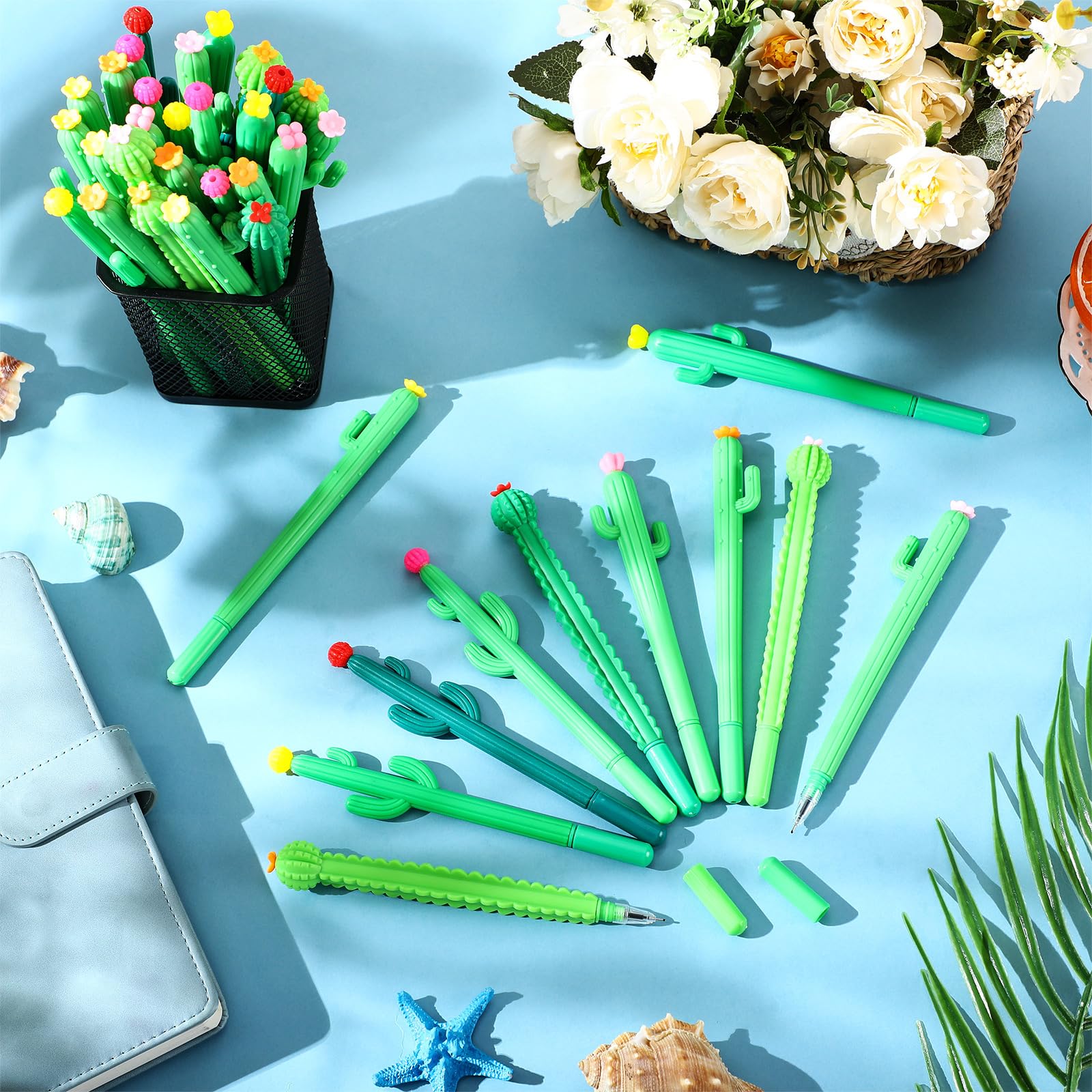 AmazingSpark 300 bolígrafos de cactus a granel para fiestas, bonitos bolígrafos de tinta de gel de 0.5 mm para regalo de regreso a clases, suministros de verano en casa y oficina