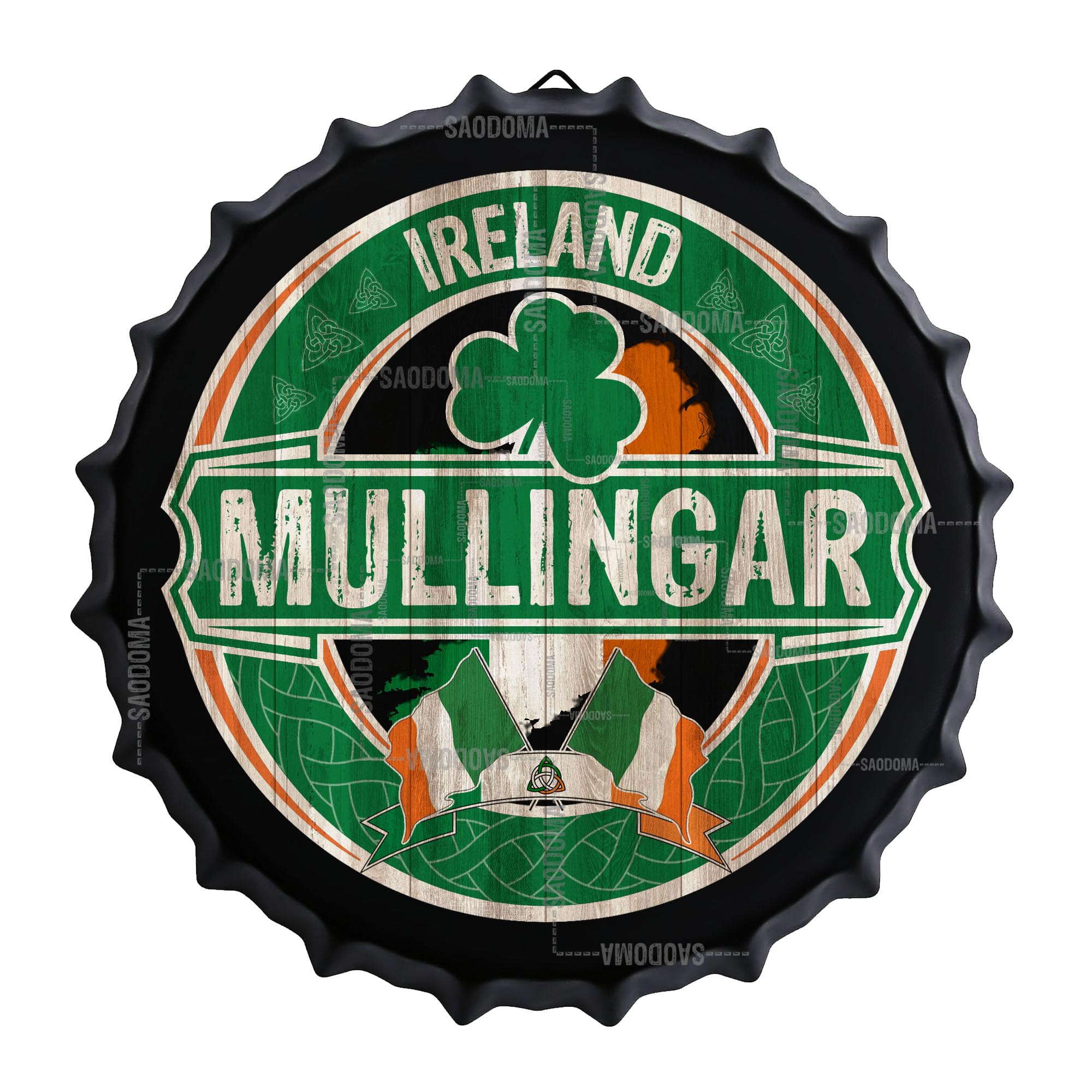 Mullingar, Ireland - Irish Flag - Irish Pub Bar Sign - 14'' Ireland City Decorations - Novelty Metal Bottle Cap Sign - Street Road Signs, Retro Man Cave Bar Wall Decor