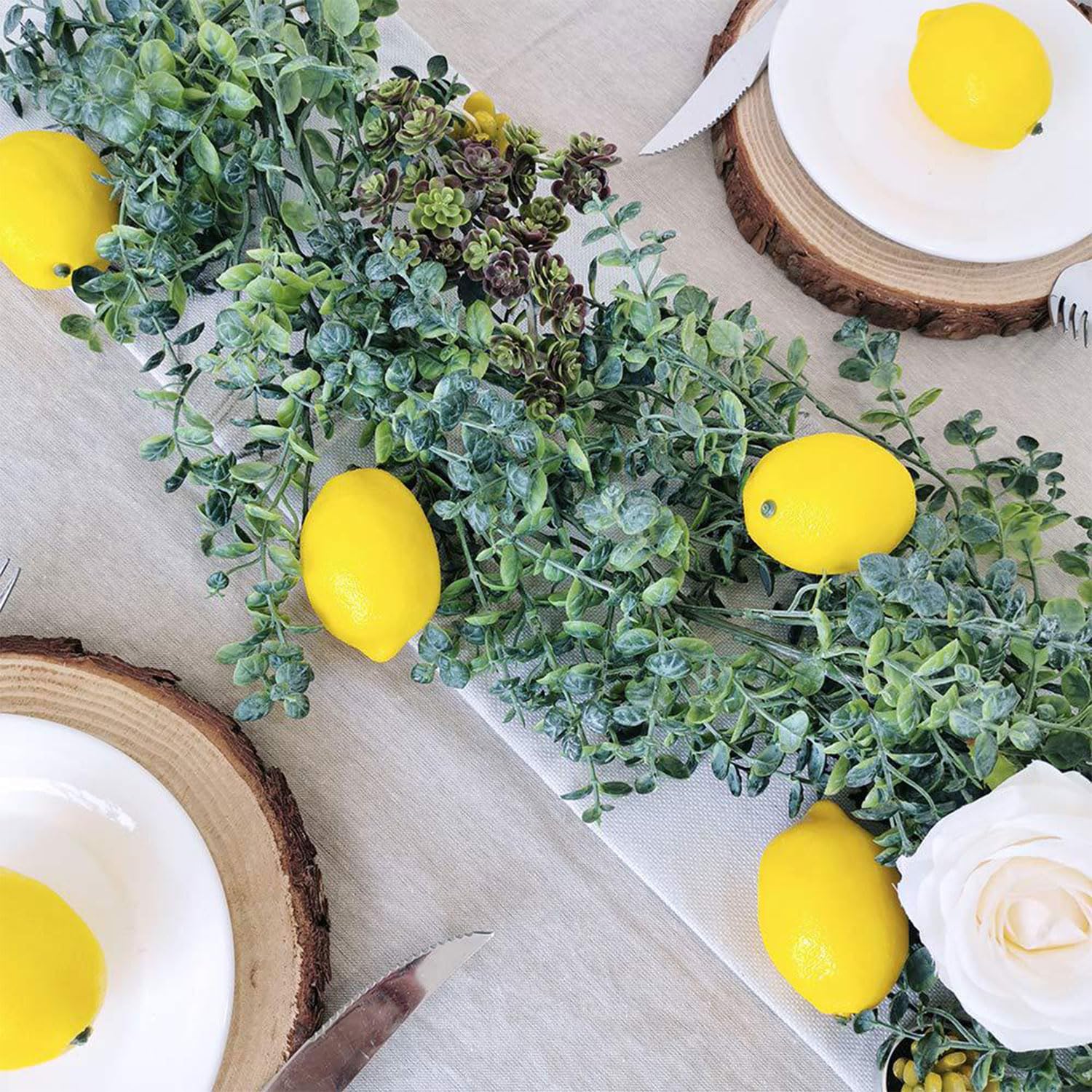 10 Piezas Limón Amarillo Artificial, Limones Amarillos Artificiales, Falso de Limón Artificiales, Limones Artificiales Decorativos para Decoración de Mesa de Cocina Hogar Centros de Mesa