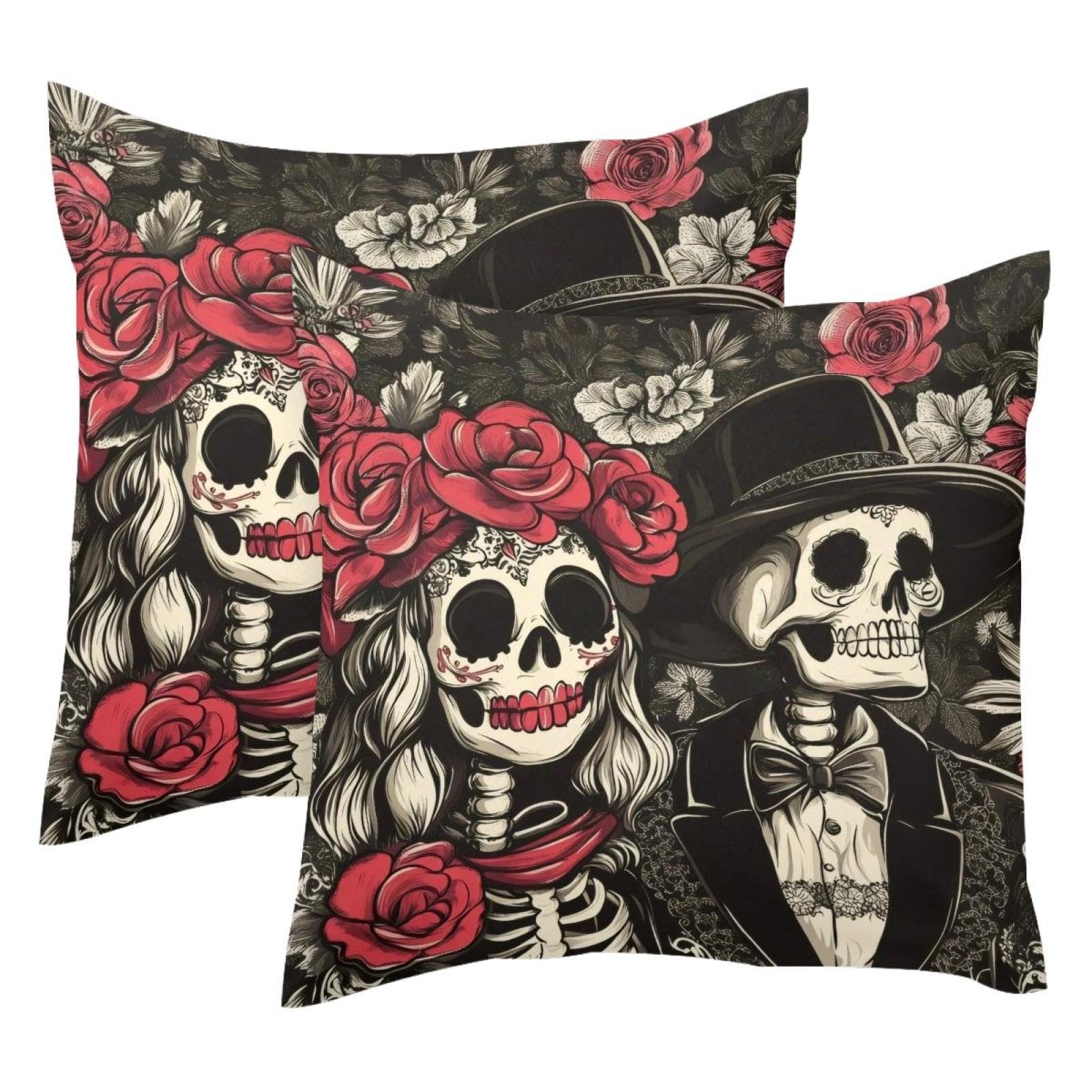 Housses de coussin velours 50x50 cm au design squelette raffiné