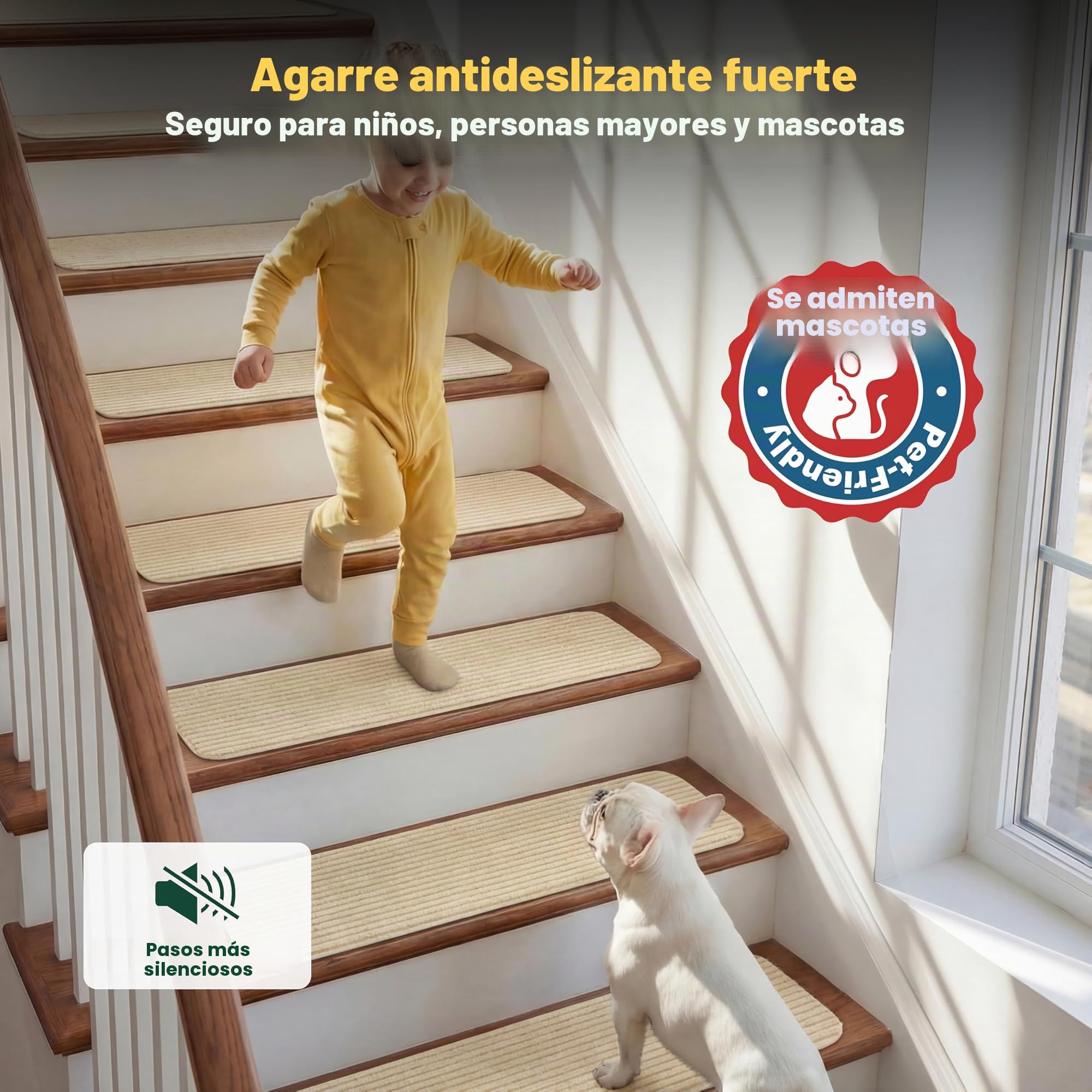 MBIGM 20cm X 76cm (Paquete de 15) Alfombras Antideslizantes Peldaños de Escalera Alfombrilla Antideslizante Interior para niños Mayores y Mascotas con Adhesivo Reutilizable, Camello