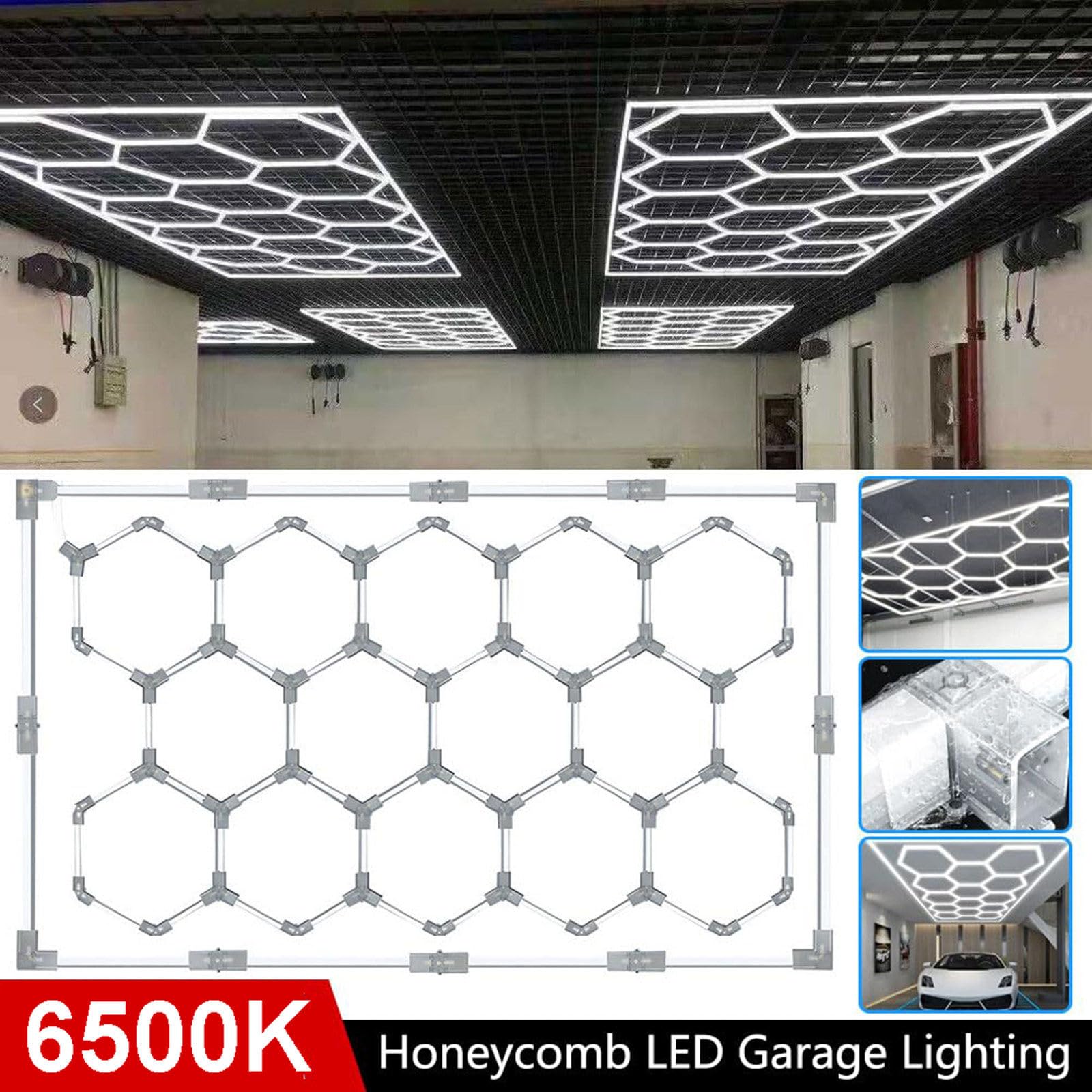 672W 14 Hexagon LED Garage Light 6500K Honeycomb LED Lights High Brightness Auto Beauty Shop Warehouse Gym Workshop — view 3