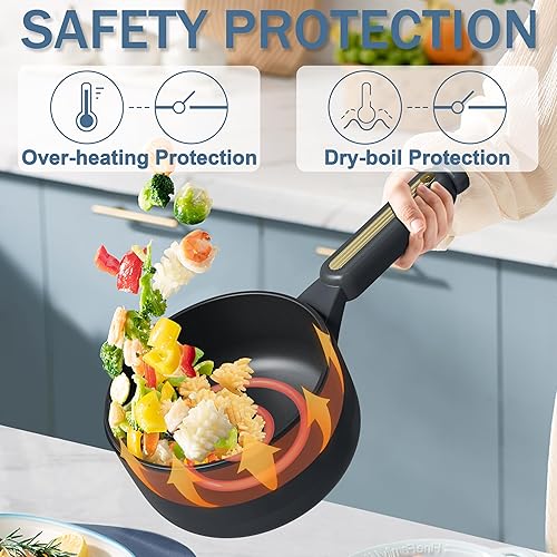 Miniatura 5 de TOPWIT Olla eléctrica de 2 L, olla eléctrica antiadherente, olla portátil para carne, huevo, arroz frito, ramen, sopa con doble control de potencia,