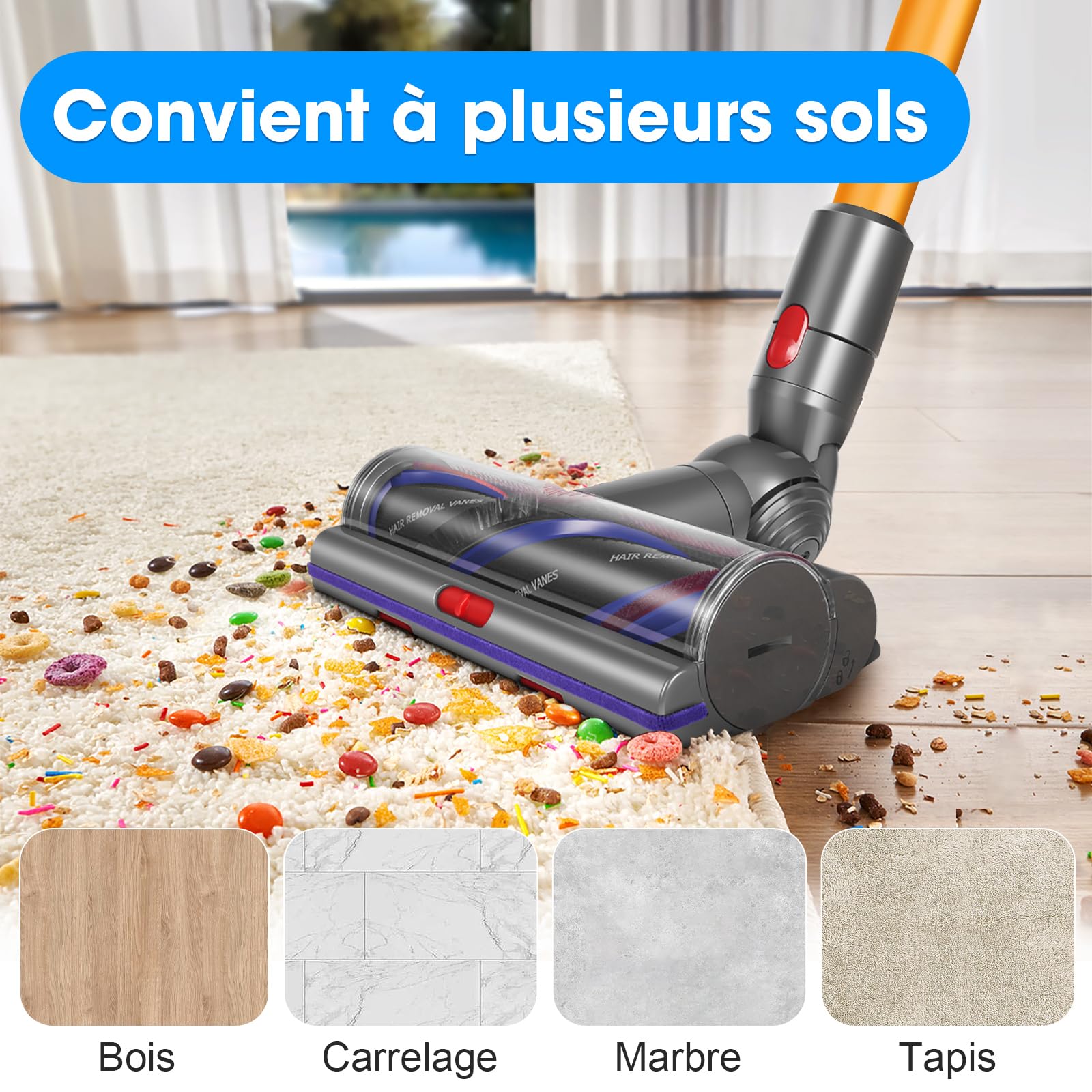 V11 Brosse High Torque pour Dyson V11 V15 V10 V8 V7 | Accessoires de Tête de Brosse, Anti-Enchevêtrement, Adaptés Aux Tapis et Aux Sols Durs