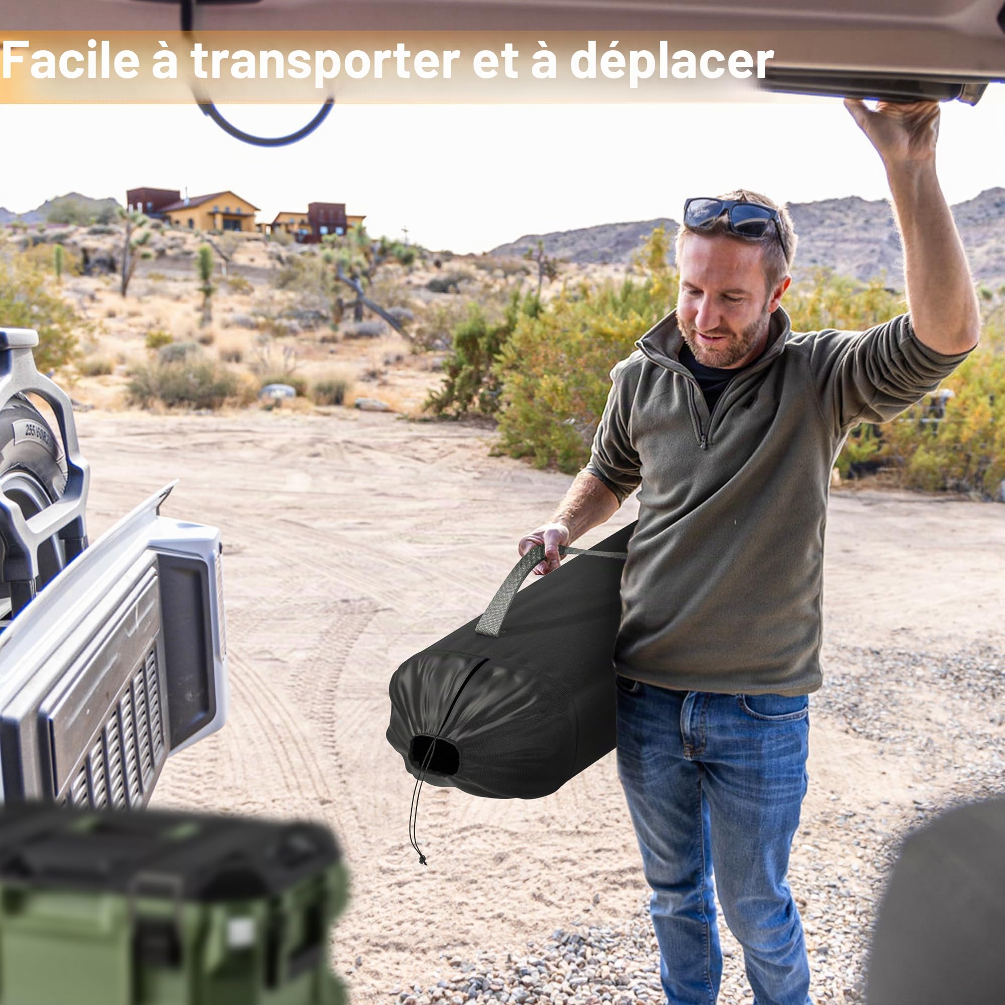 Table de camping pliante avec rangement et dessus enroulable en aluminium, sac de transport pour camping, jardin, plage, barbecue, jusqu'à 100 kg