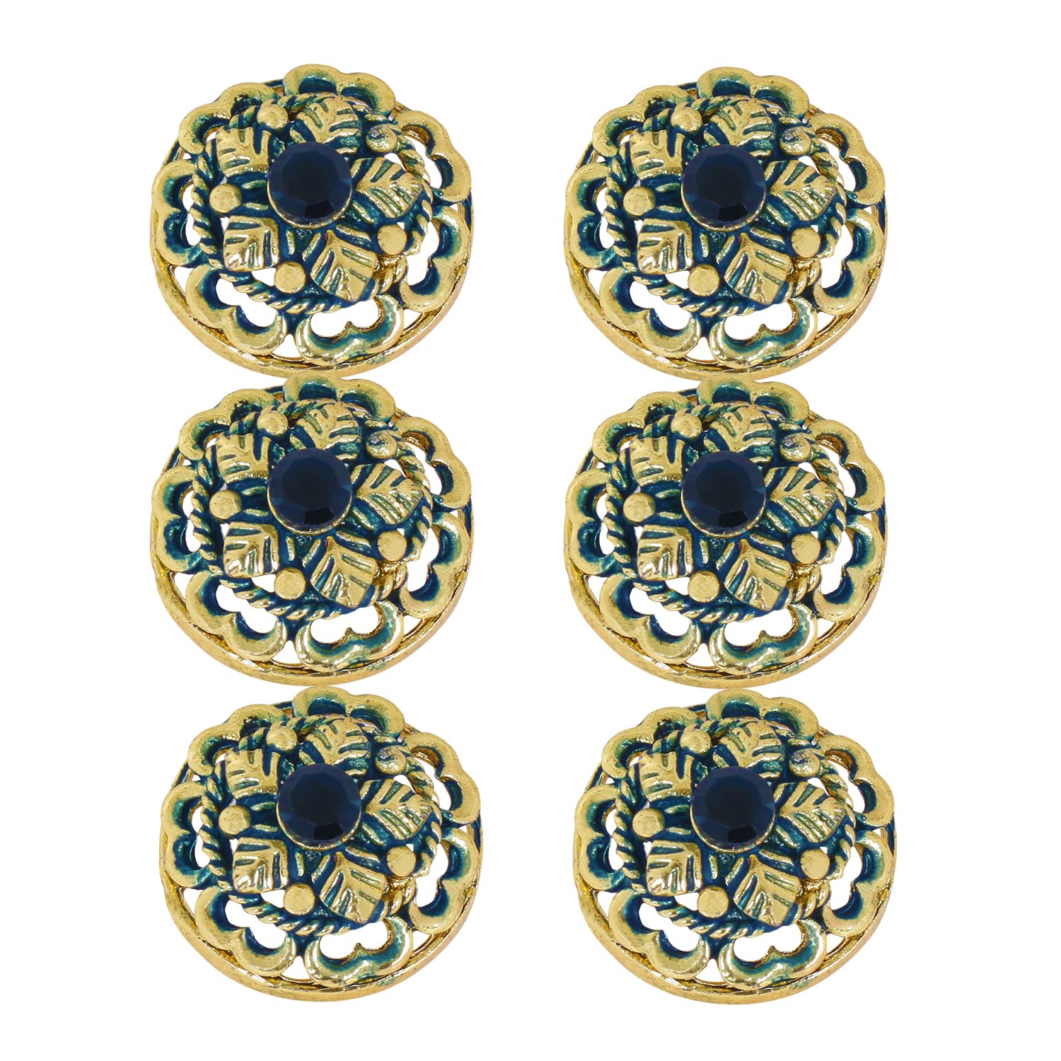 tripin Antique Alloy Round Button for Coat Blazer Suit, Sherwani and Indian Dresses Sports Coat Uniform Jacket Beautiful Ethnic Classy Design (Pcs - 6) (Blue)-picture-15