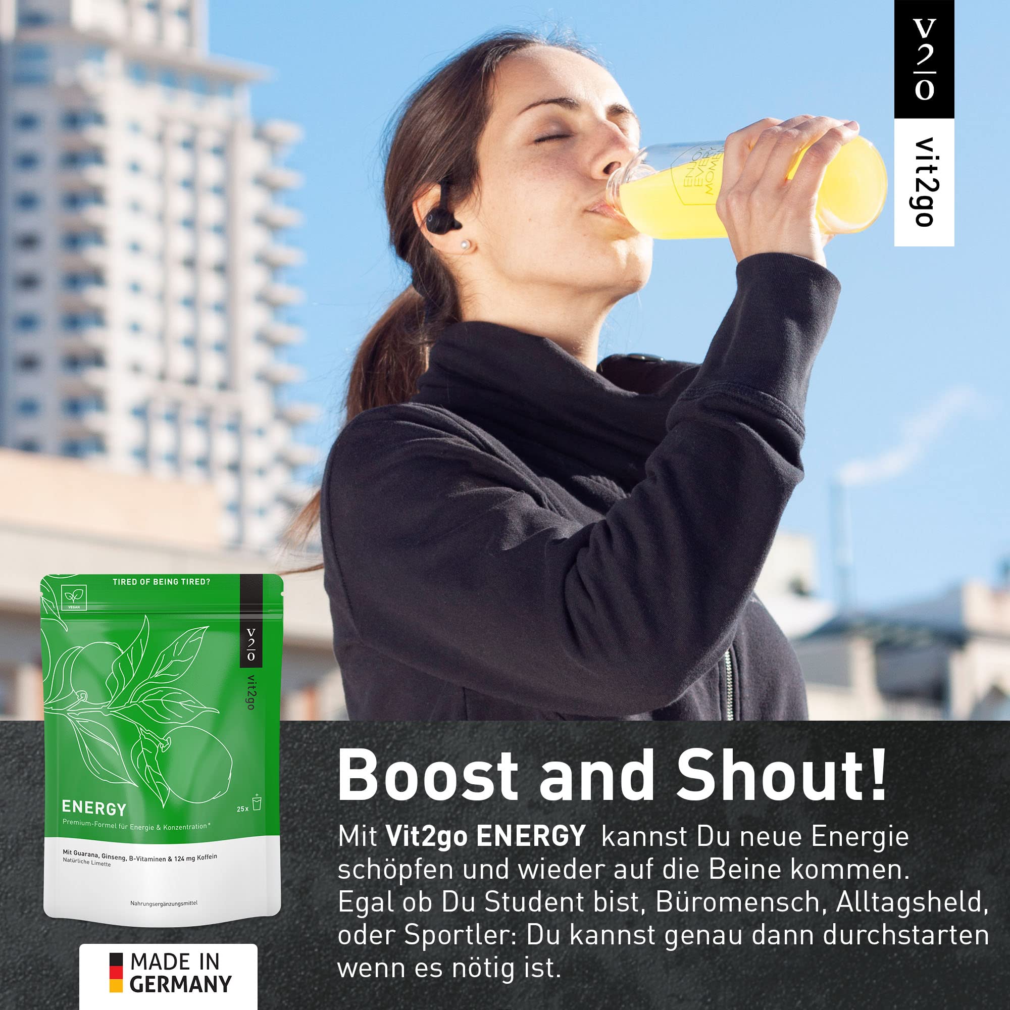 ENERGY (30 Beutel) - Energy Drink Pulver (124 mg), Guarana und Taurin, ist dein idealer Booster Energy Drink für einen sofortigen Energieschub.