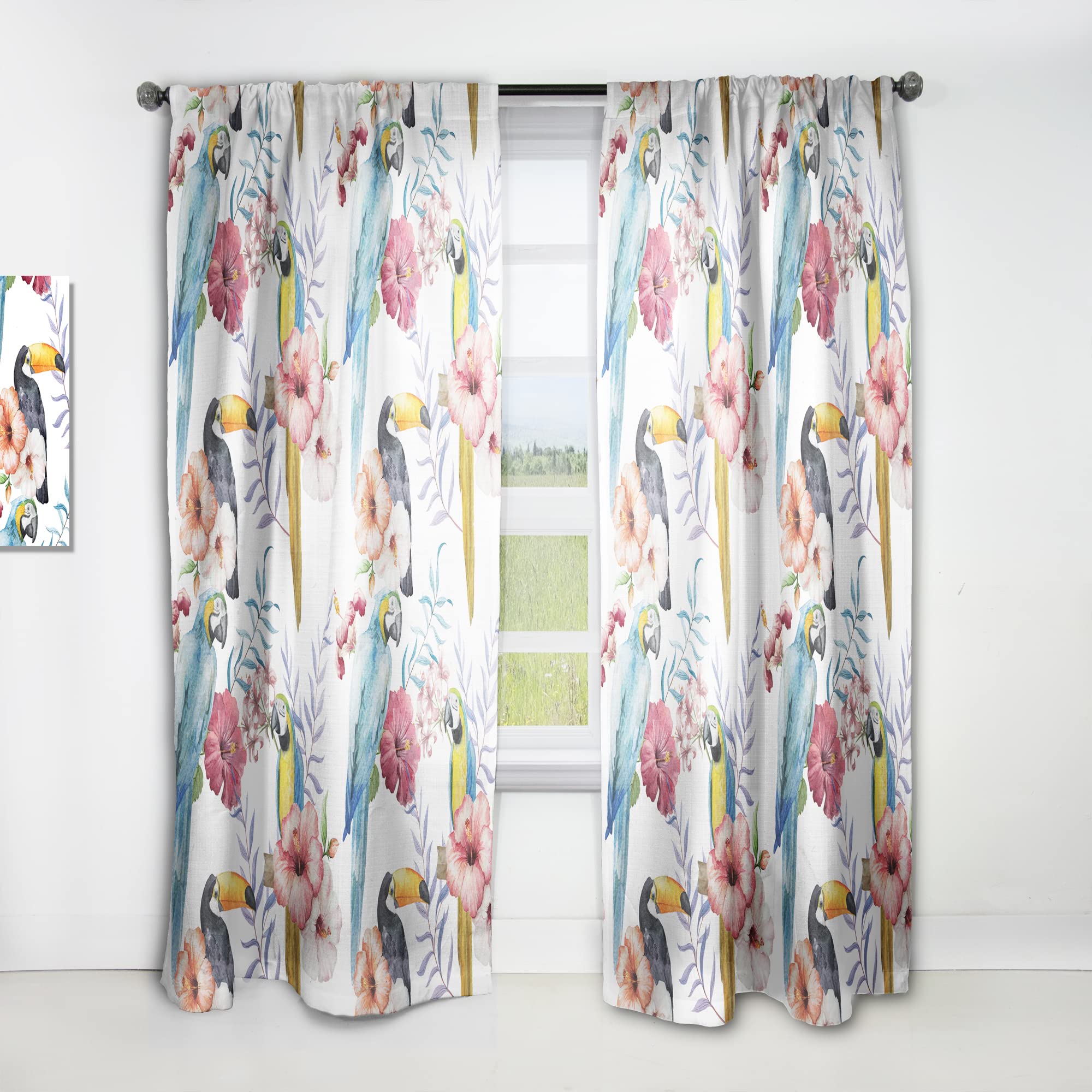 DesignQ Curtains 'Parrots, Hibiscus and Toucan' Curtains for Bedroom, Curtains for Living Room, Curtains & Drapes - Thermal Insulated - Single Panel-52x63