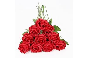 10Pcs Silk Red Roses - Lifelike Artificial Flowers for Home Décor