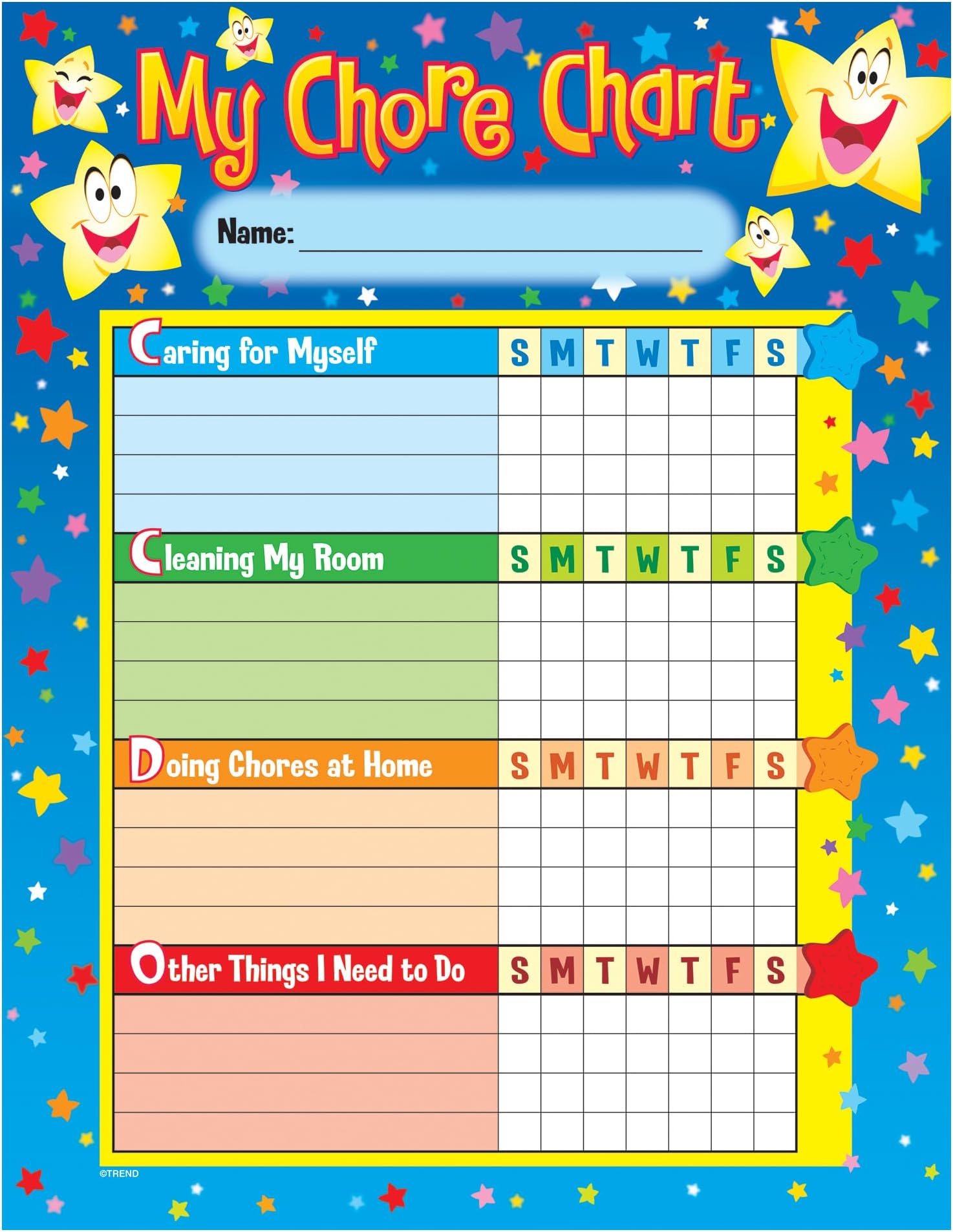 Trend Enterprises Inc Children's Stars Chore/Job Charts with Sparkle Stickers