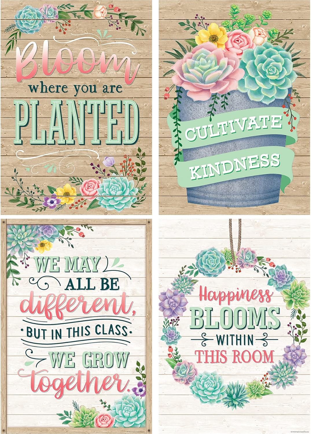 Rustic Bloom Motivational Posters Set with Succulent Designs