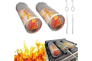 Stainless Steel Grilling Rolling BBQ Basket Accessories for Outdoor Grilling