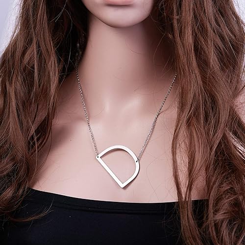 Miniatura 4 de RINHOO Collar de cadena con colgante de acero inoxidable con inicial de plata con 26 letras grandes de la A a la Z