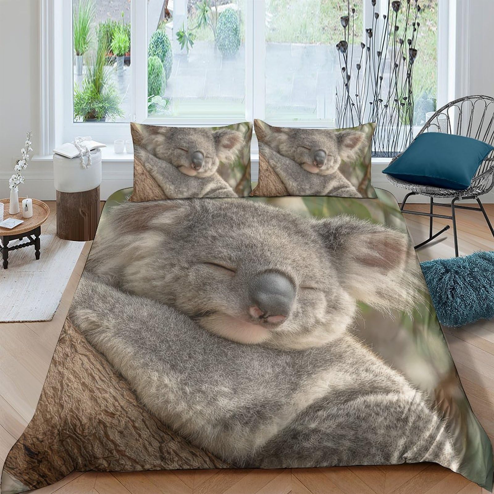 Ctjqhvkz Style-9 3D Printed Koala Sleeping Fitted Sheet Microfiber Soft Brown Animal Mattress Cover For Bedroom Dorm Home Decor Single（135X200cm）