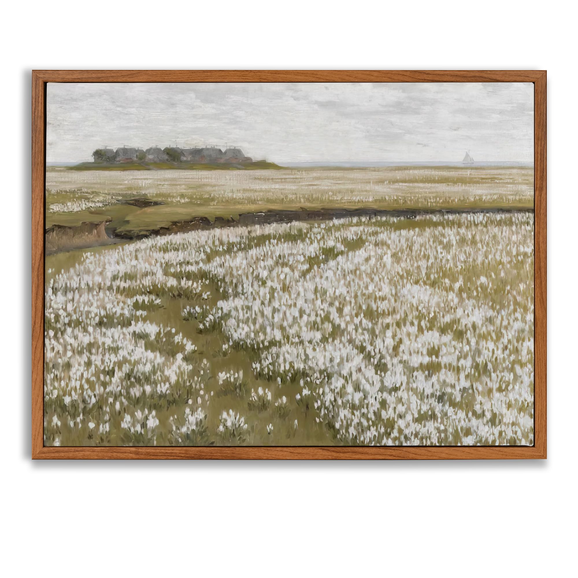 HIPOCAPO Vintage Framed Canvas Wall Art, Retro Countryside Flower Field Nature Wall Art, Vintage Landscape Pictures Wall Art, Vintage Floral Wall Art, Farmhouse Wall Art Decor for Living Room 8"x10"