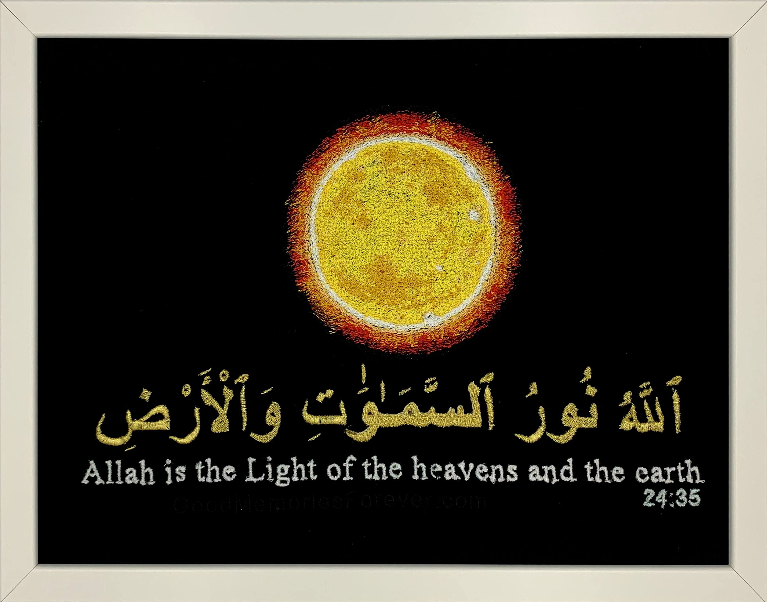 Good Memories ForeverWall Hanging Islamic Embroidery Frame – Quranic Verse With Translation- Embroidered Decoration Frame For Bedroom Livingroom- Black Background White Frame - 30x40cm