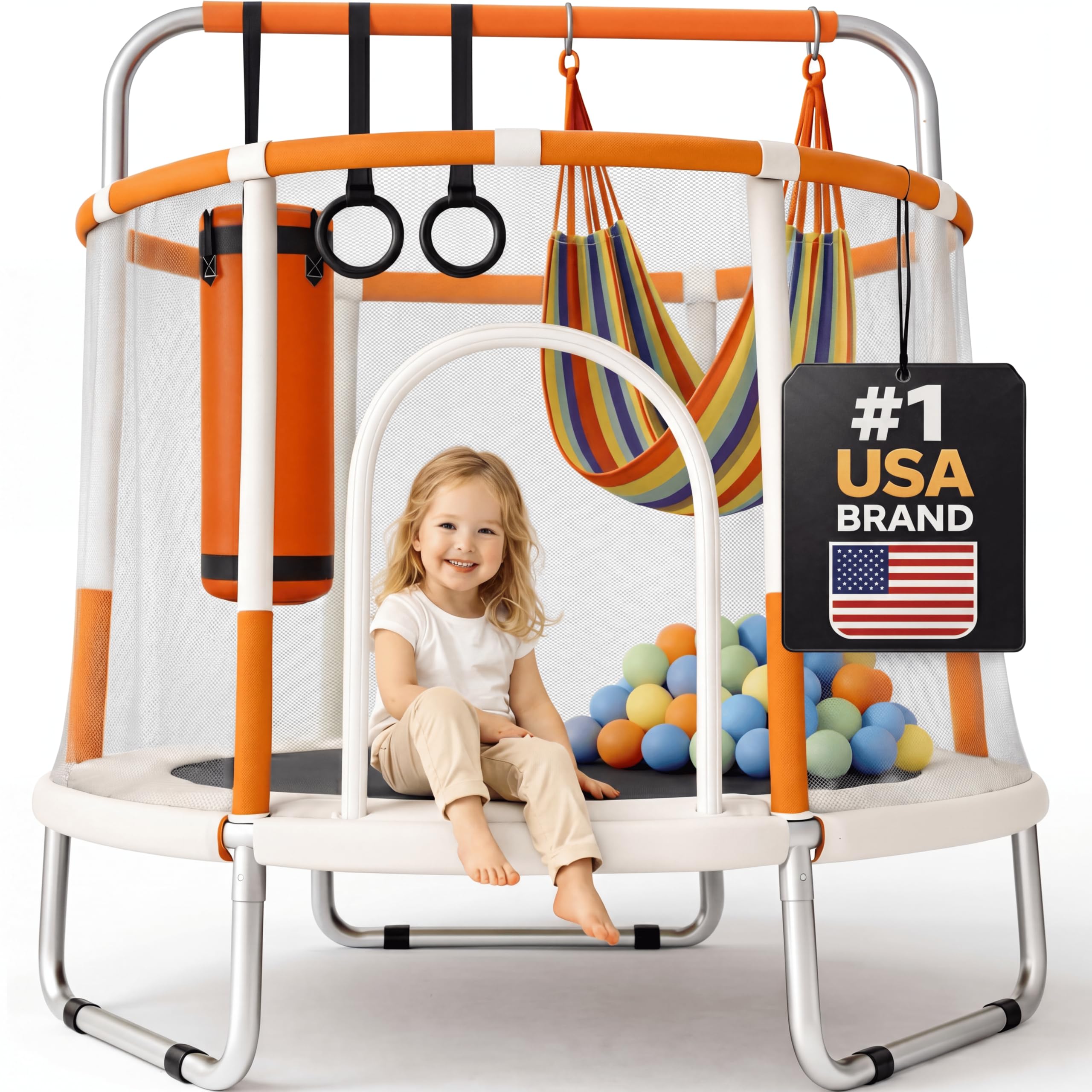 Happin® 55’’ Trampoline for Kids with Safety Enclosure, Indoor & Outdoor Toddler Trampoline, Ultra Safe Design with Multi Activity Accessories, Perfect Toddler Gift for Boys & Girls Ages 1–8