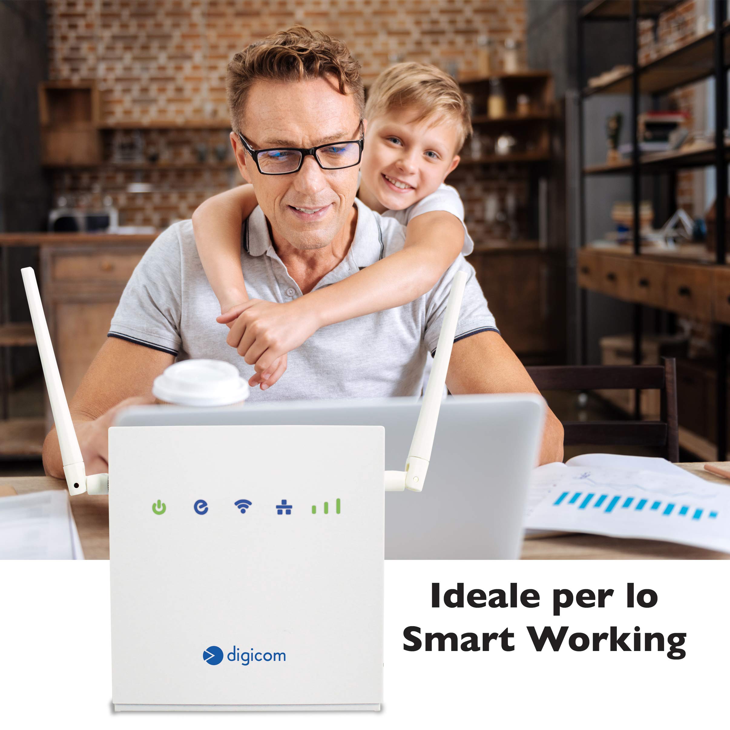 Digicom 4G LiteRoute - Router LTE Cat4, 150Mbps download e 50Mbps Upload 4G, 2 Porte LAN 10/100. Wi-Fi easy con WPS e fino a 300Mbps, Firewall, Non richiede configurazione, Bianco