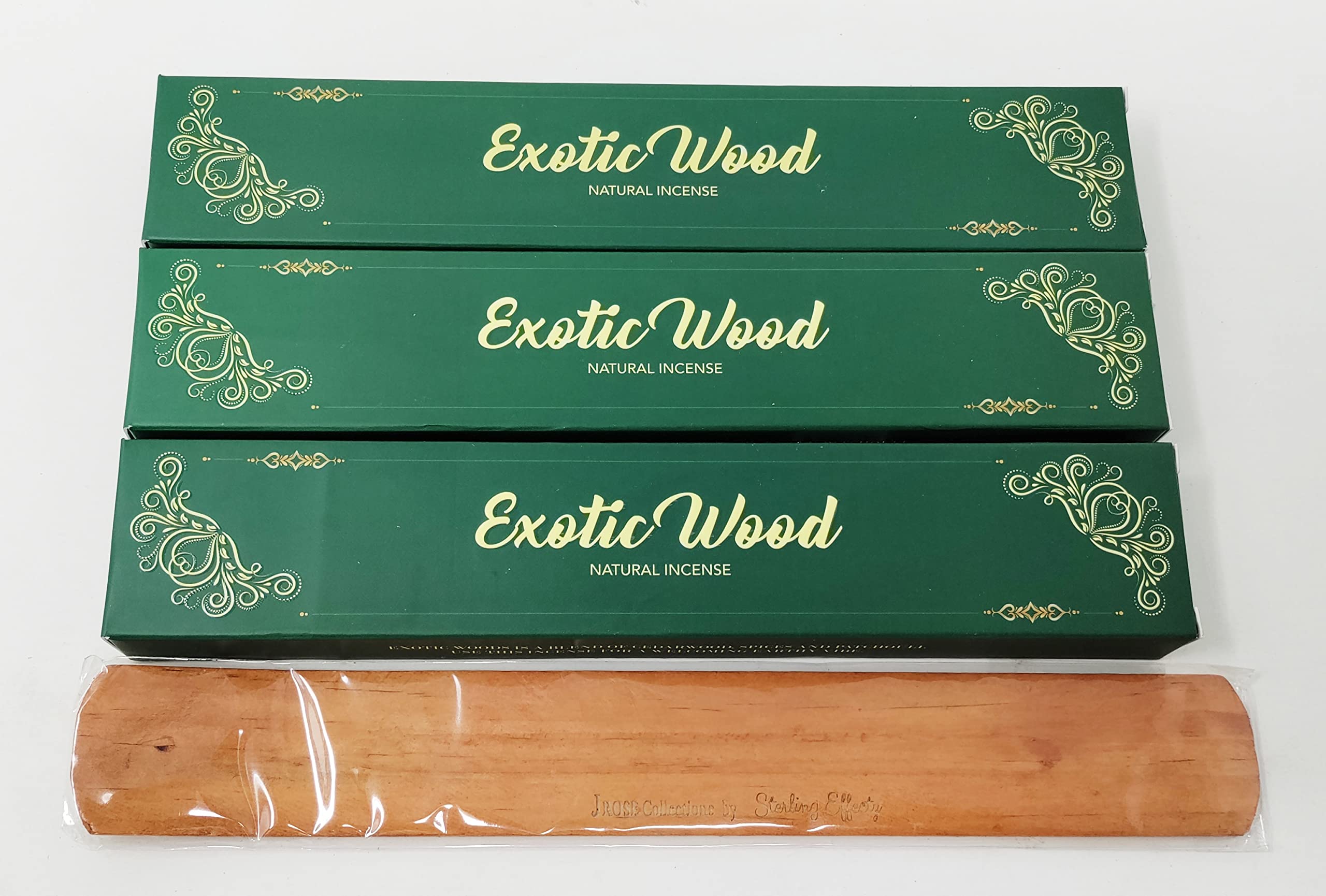 Exotic Wood Masala Incense Sticks by New Moon Aromas – 3 x 15g Packs with JRose Wooden Incense Holder | Premium Blend of Cedarwood Spices & Patchouli | Natural Aromatherapy for Home & Meditation