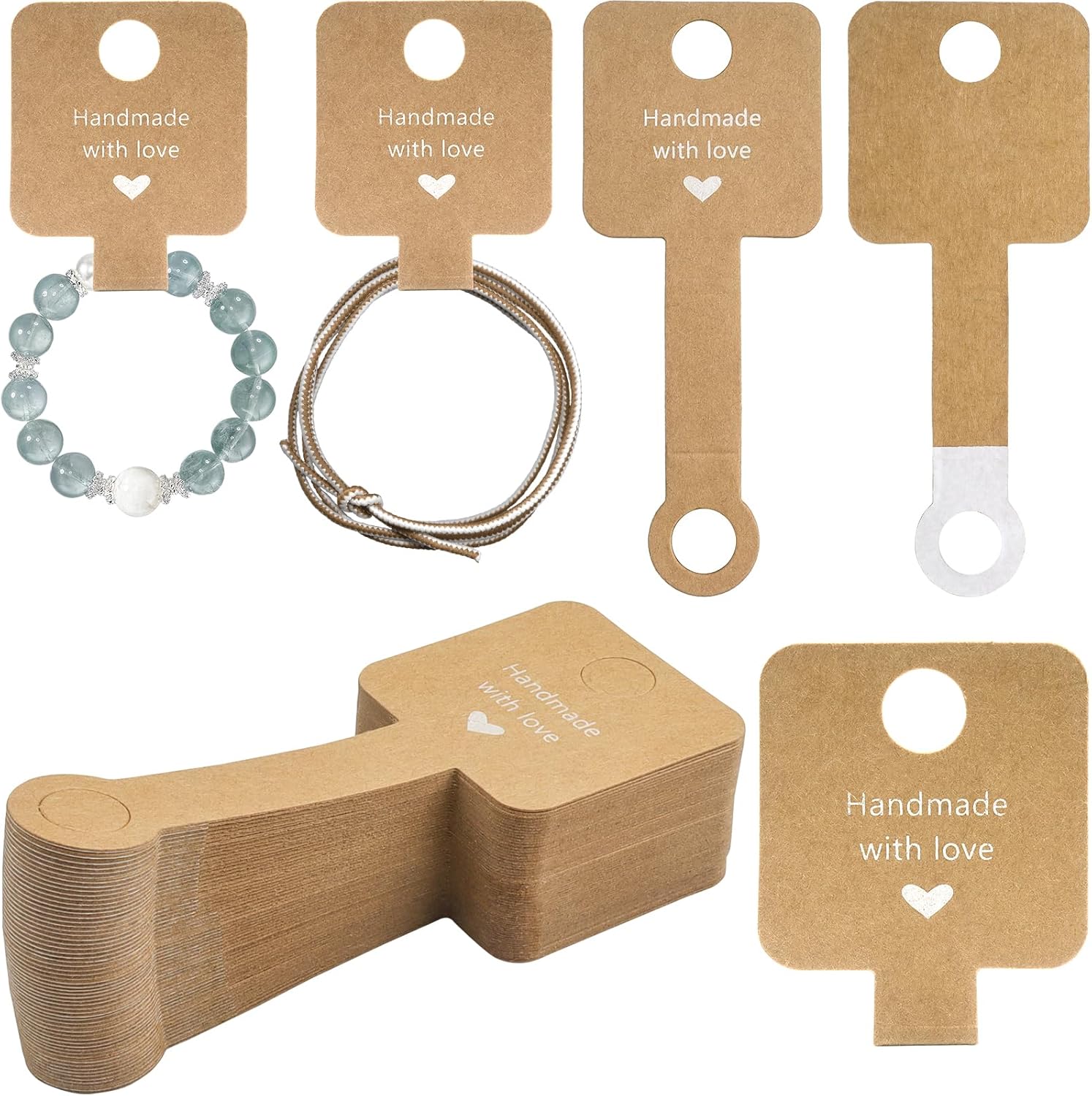 200 pcs Self Adhesive Jewelry Display Cards,Necklace Display Cards, Keychain Display Card for Storing and Displaying Jewellery Earring Bracelets,Hair Band (Dark khaki)