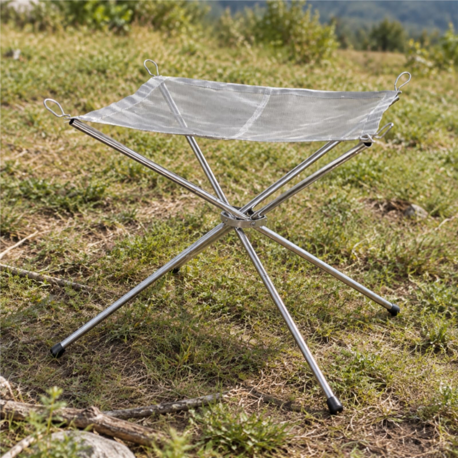 per Fuoco Pieghevole in Acciaio Inox Stabile Antiruggine per Giardino, 56x56x43CM