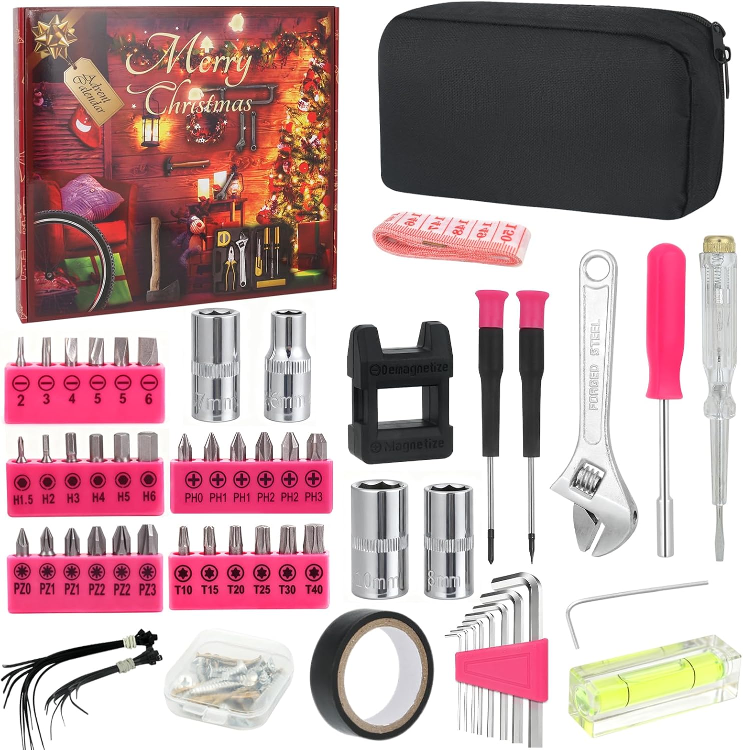 Advent Calendar 2025, Tool Advent Calendar for Adults Teen Men Women, 24 Days Christmas Countdown - 2025 Xmas Holiday Surprise Tool Set Gifts for Adults Men Women red