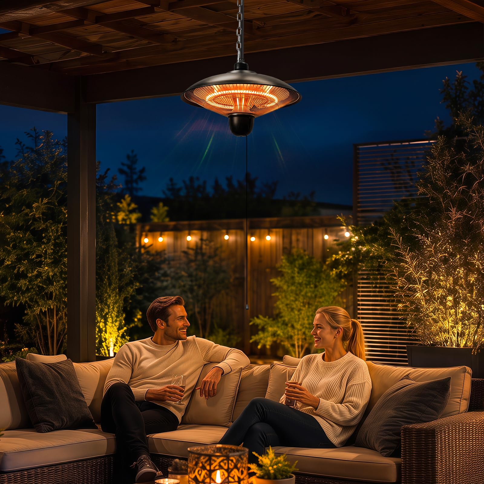 Stufa da esterni da 1800 W, per terrazza, sospesa, colore nero | Stufa elettrica da terrazza sospesa con 3 livelli di potenza, per terrazze, balconi e ambienti esterni coperti
