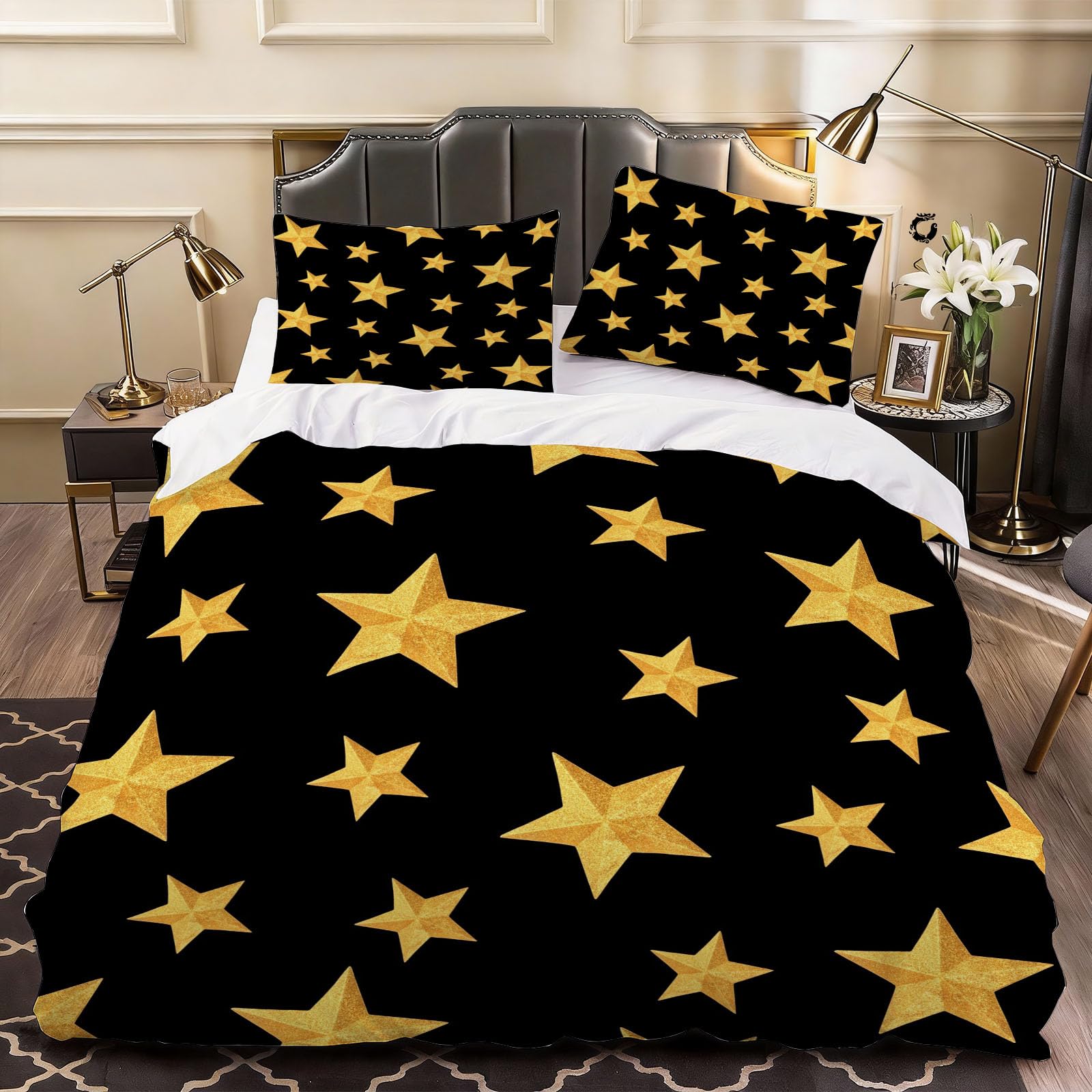 3D Pentagram Duvet Cover Cartoon Bedding Double Bed Set, Soft Microfiber Comforter Cover Printed with Zipper Closure Quilt Coverr 200x200 cm and 2 Pillowcases