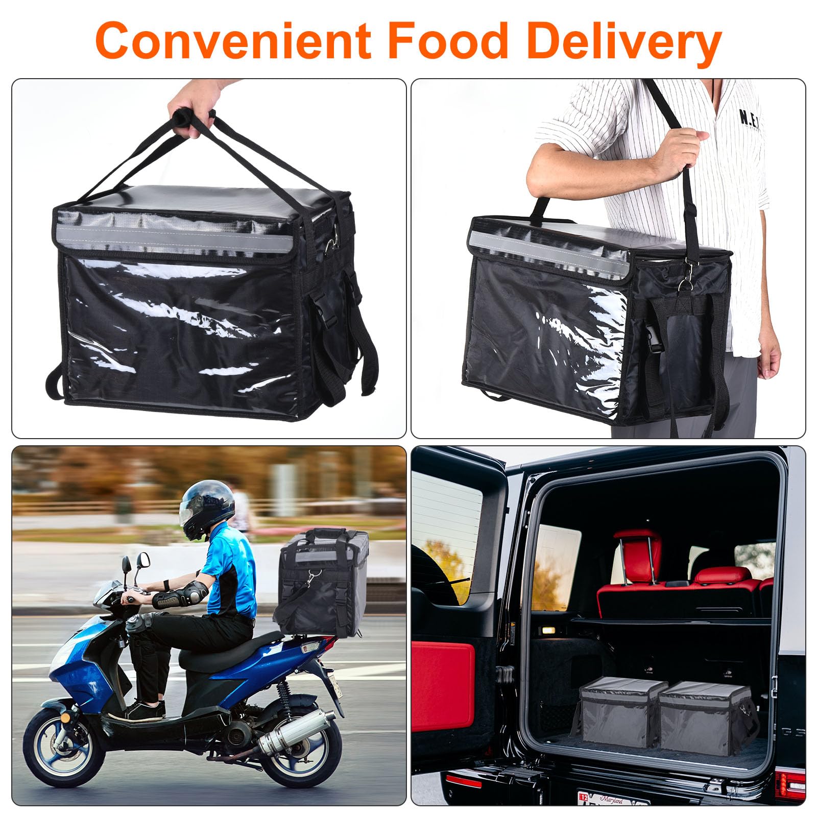 PATIKIL Térmica Bolsa para Comida Entrega XXL, 18.1"x13.4"x13.4" Térmica Entrega Bolsa con Divisor, Catering Térmica Comida Bolsa para Pizza Caliente/Frio Comida, Negro (48L)
