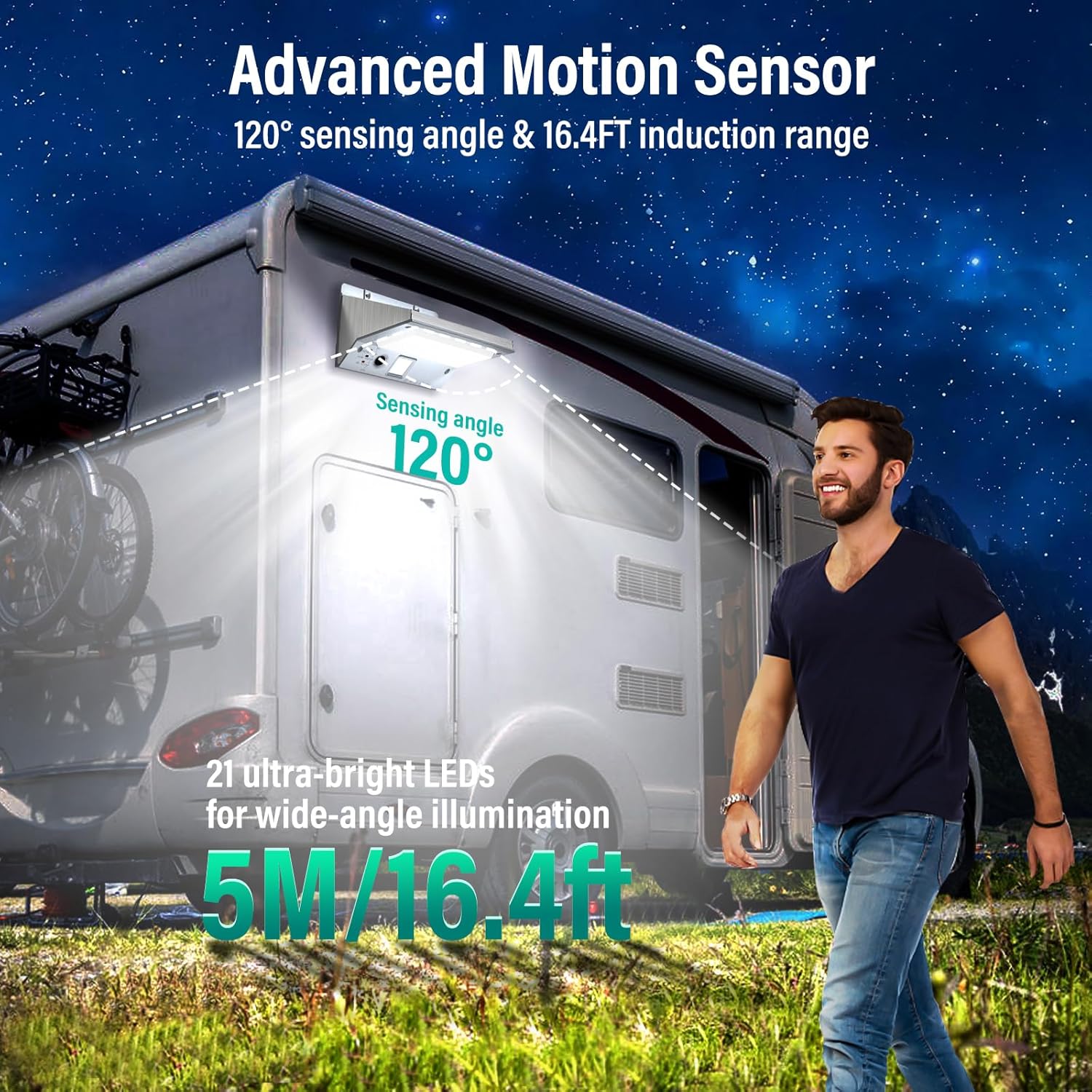 Solar RV Porch Lights 2 Pack, Motion Sensor Outdoor Lights with Powerful Battery & IP65 Waterproof, RV Exterior Light for RV, Motorhome, Camper, Trailer, Food Truck