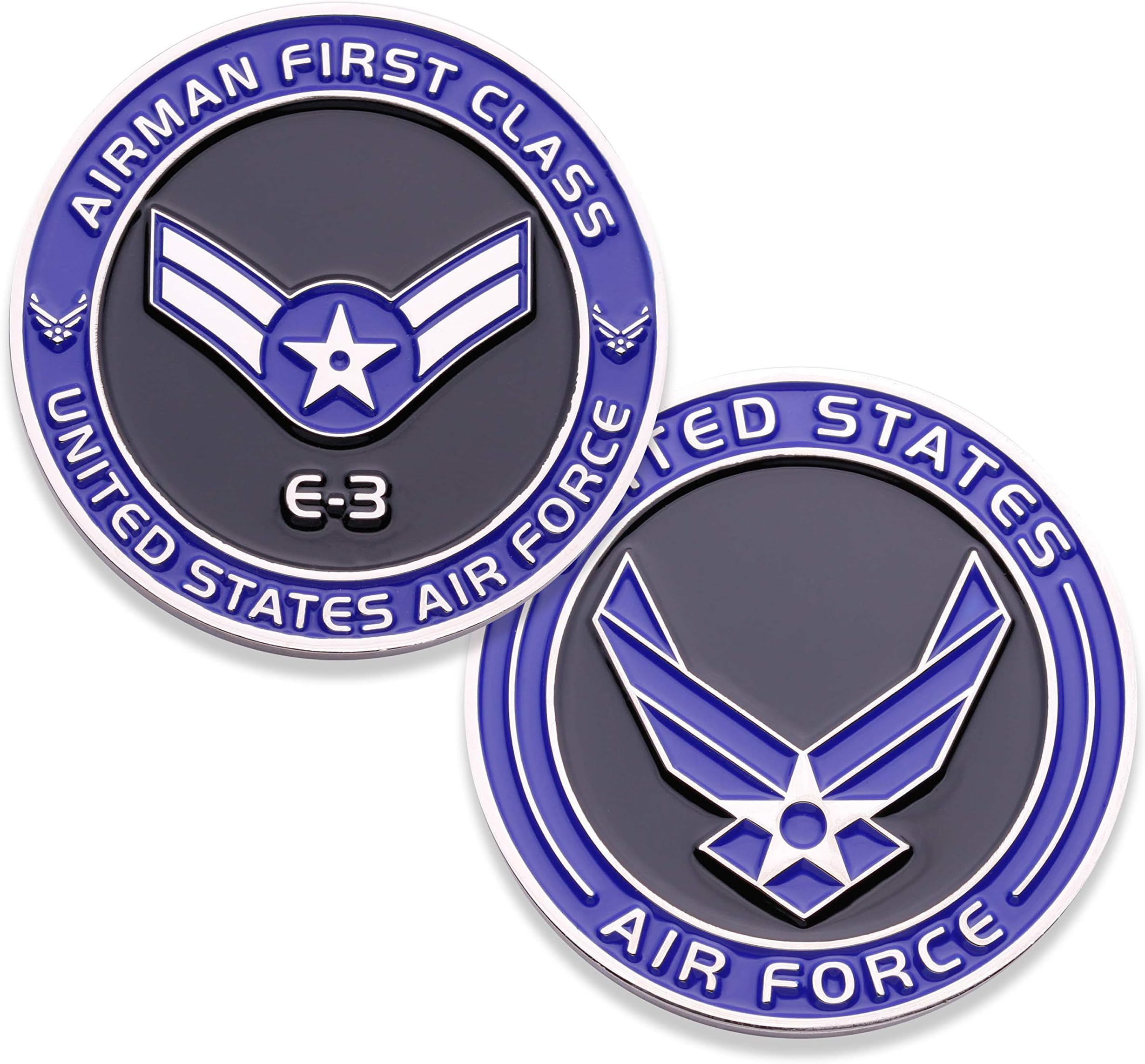 Air Force Airman First Class E3 Challenge Coin! United States Air Force Airman First Class Rank Military Coin. E-3 USAF Challenge Coin! Designed by Military Veterans - Officially Licensed Product!