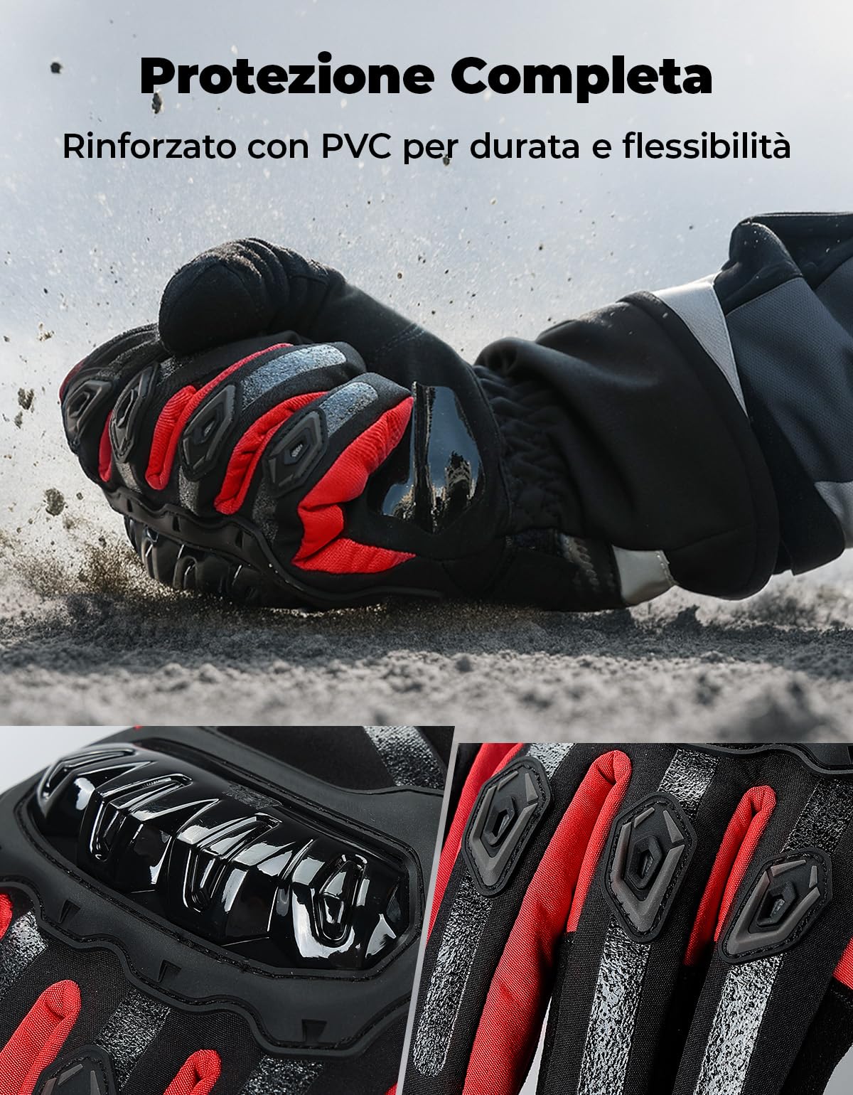 KEMIMOTO Guanti Moto Invernali, Guanti da Moto Termici Uomo Donna con Touch Screen e Impermeabile Protezione, Adatti da 0°C a 5°C, Ideali per Motociclismo a Ciclismo