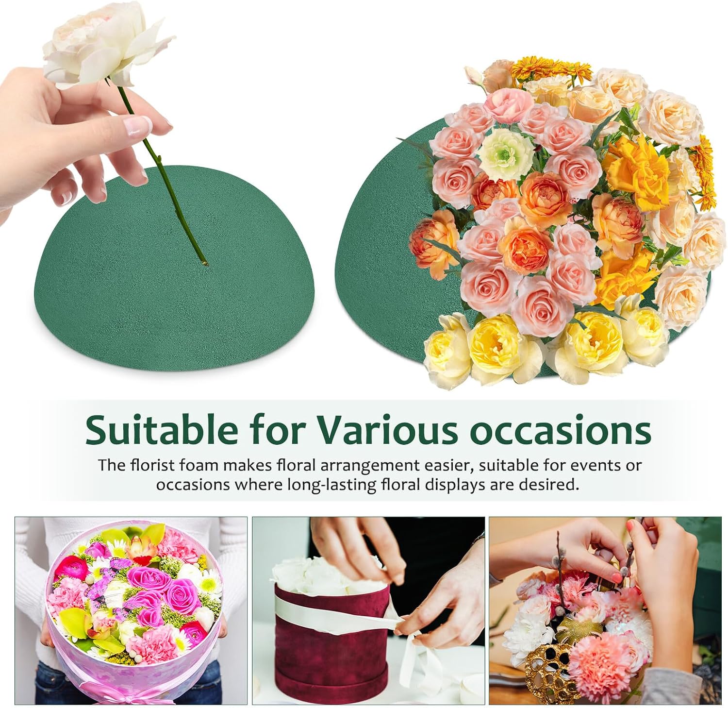 Cabilock 2pcs Green Floral Foam Half Sphere Balls Water-Absorbing Dry Foam Bases for Wedding Centerpieces Craft Projects Artificial Flower Arrangements