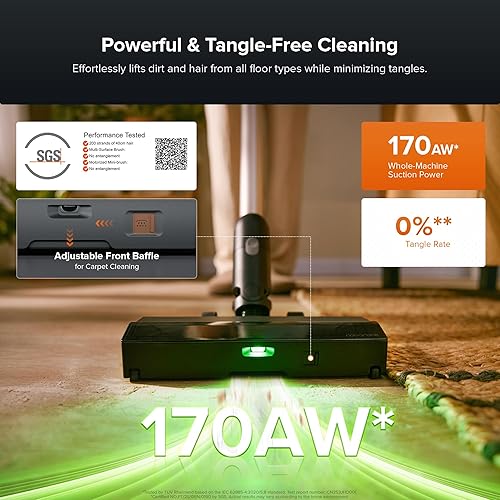 Miniatura 3 de roborock Aspiradora inalámbrica H60 Hub Pro con base de vacío automático, succión de 170 AW para alfombras y pelo de mascotas, aspiradoras con