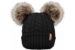 Stylish Pom Pom Beanie Cable Knit Fleece Lined Winter Beanie for Women