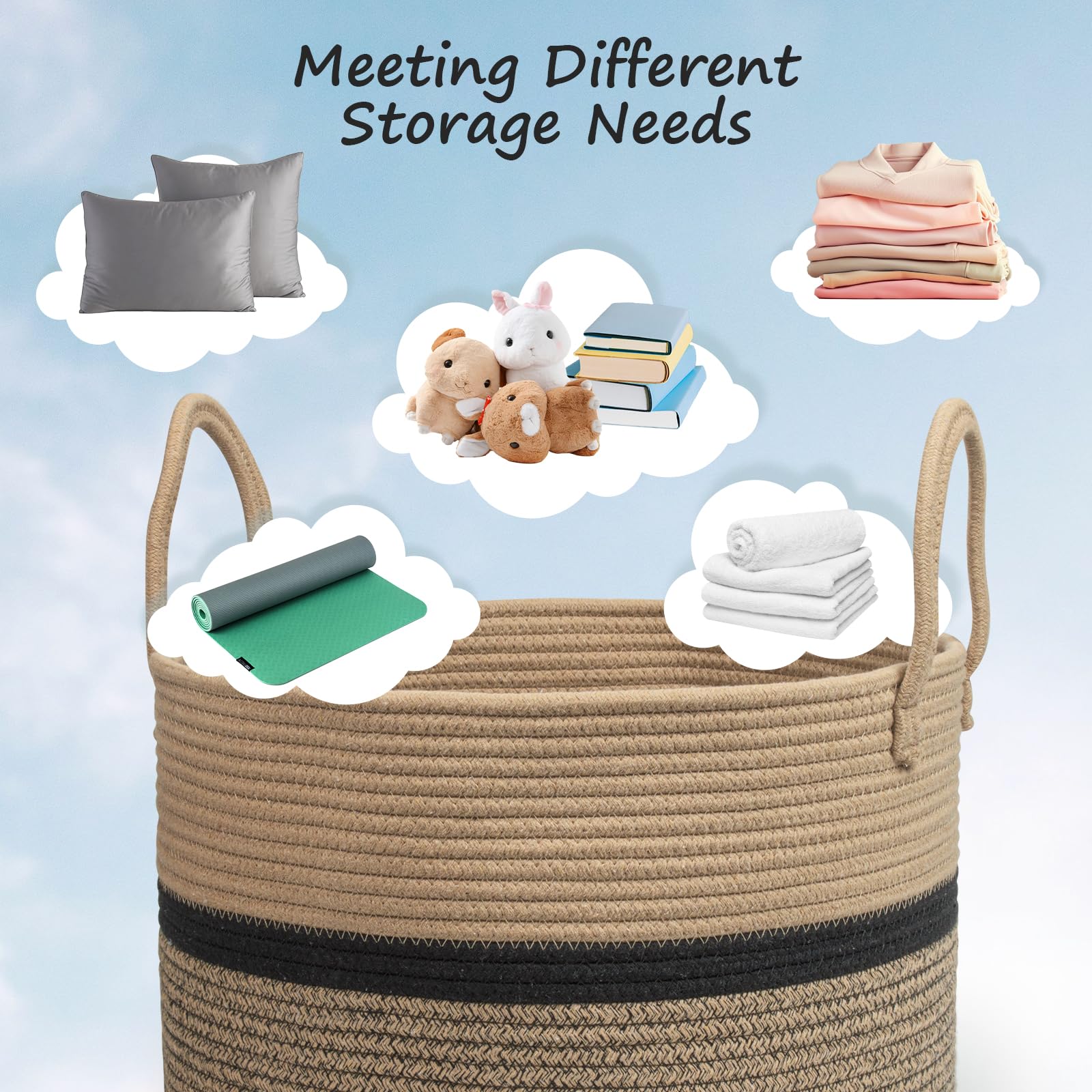 Cestas de Lavandería Tejidas 32L Almacenamiento Canasta Φ40 x H25 CM Cesta para la Ropa Sucia con Asa