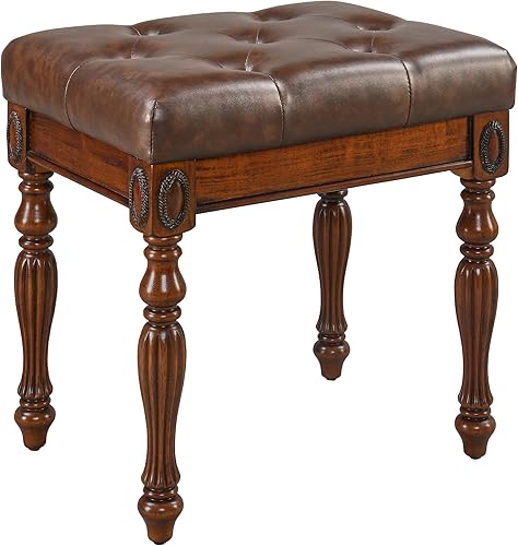 Miniatura 7 de Taburete de tocador de madera maciza con tapizado, banco de piano de mediados de siglo con patas talladas, taburetes de maquillaje con asiento de