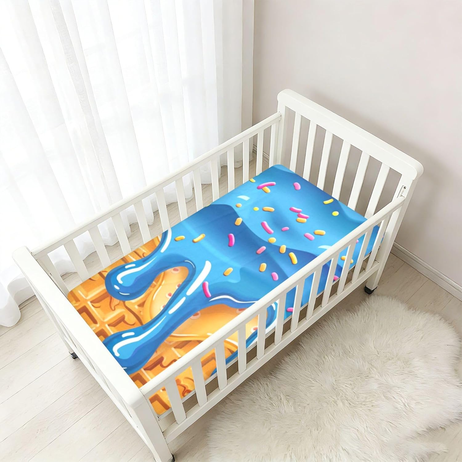 Blue Ice Cream Crib Sheets Soft Breathable Fitted Cotton Baby Crib Sheets Mattress Cover for Girl Boy, 52" x 28" x 9"