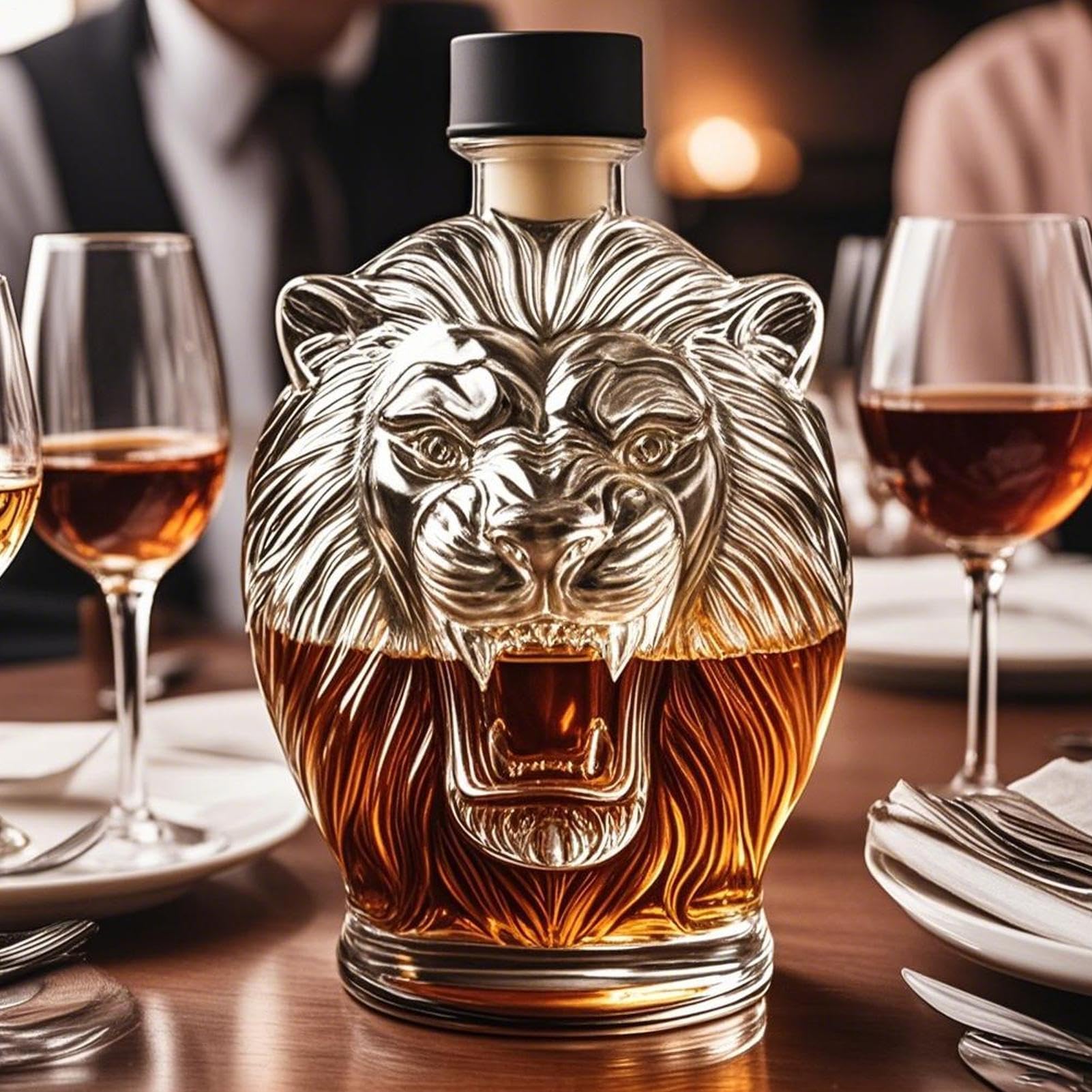 Decantador de whisky Lions's, divertida botella de whisky de cristal, botella de vino de cabeza de león, decantadores de vino de cristal, regalo decentro, para hombres, amantes del whisky