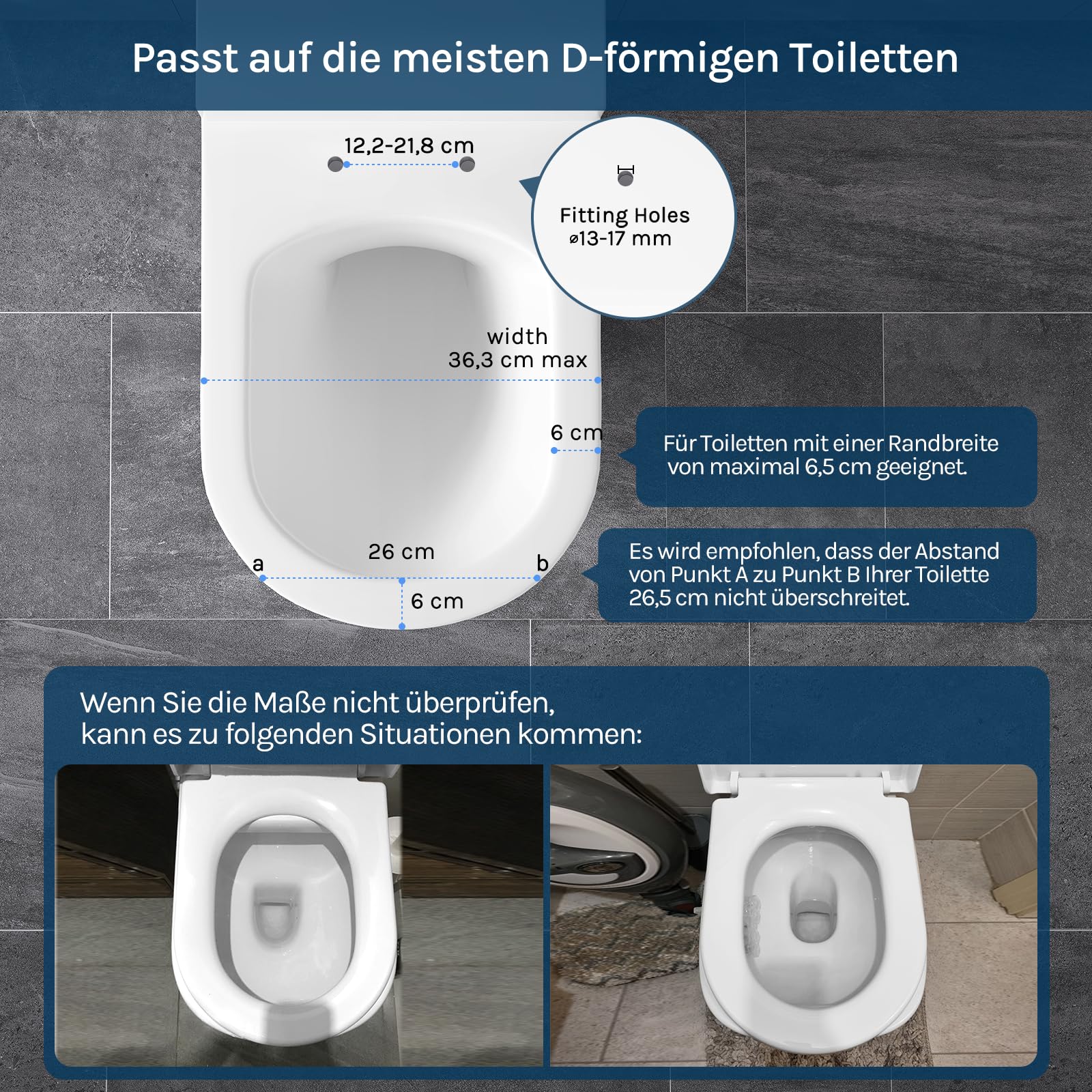 WOLTU Toilettendeckel WC Deckel Sitz Absenkautomatik, Kunststoff, Fast Fix/Schnellbefestigung, Softclose Scharnier D-Form