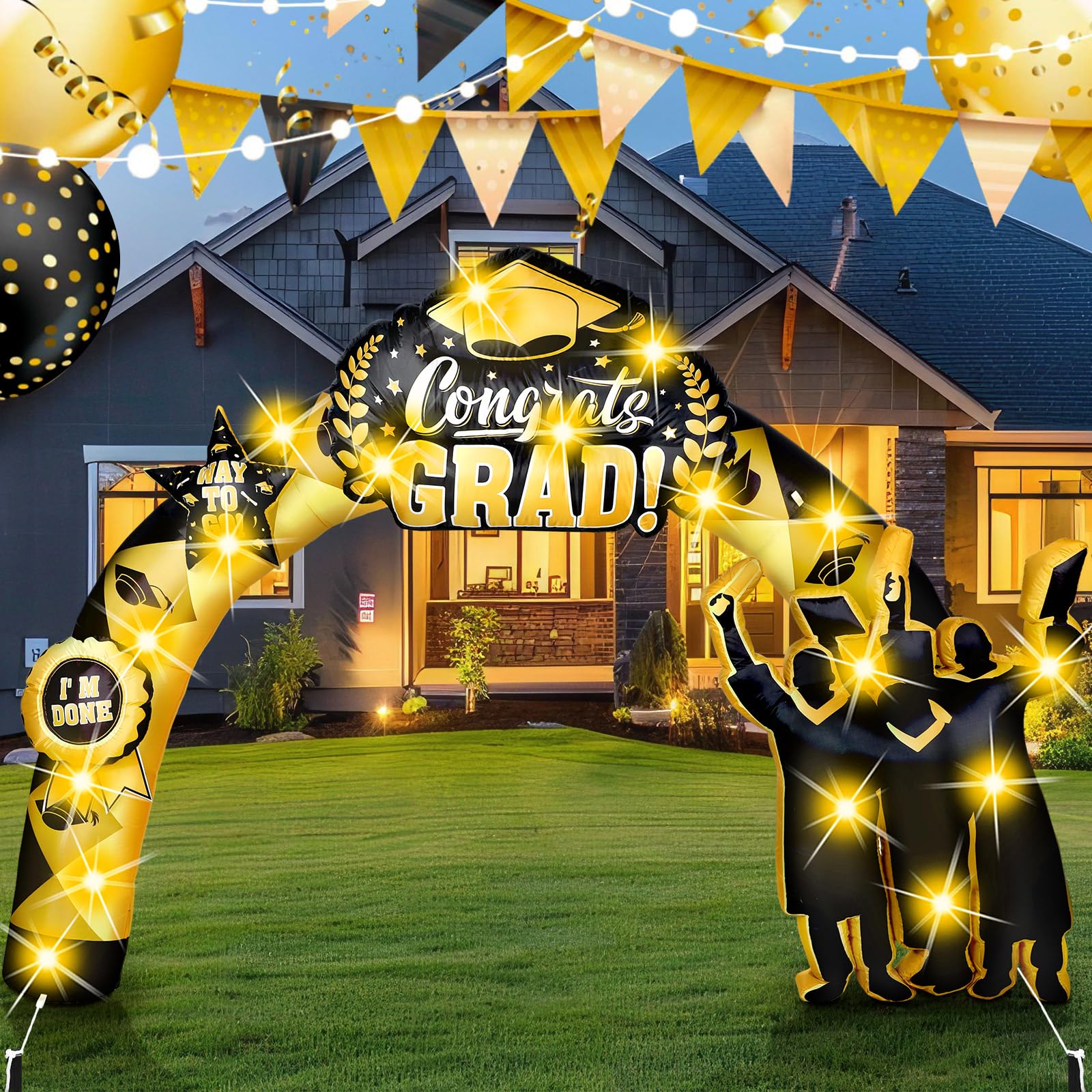 5.25 ft Fall Halloween Inflatables Day of The Dead Outdoor Decorations Thanksgiving inflatables Decor with LED Light Blow Party Decoration for Party Garden Lawn(Graduation)